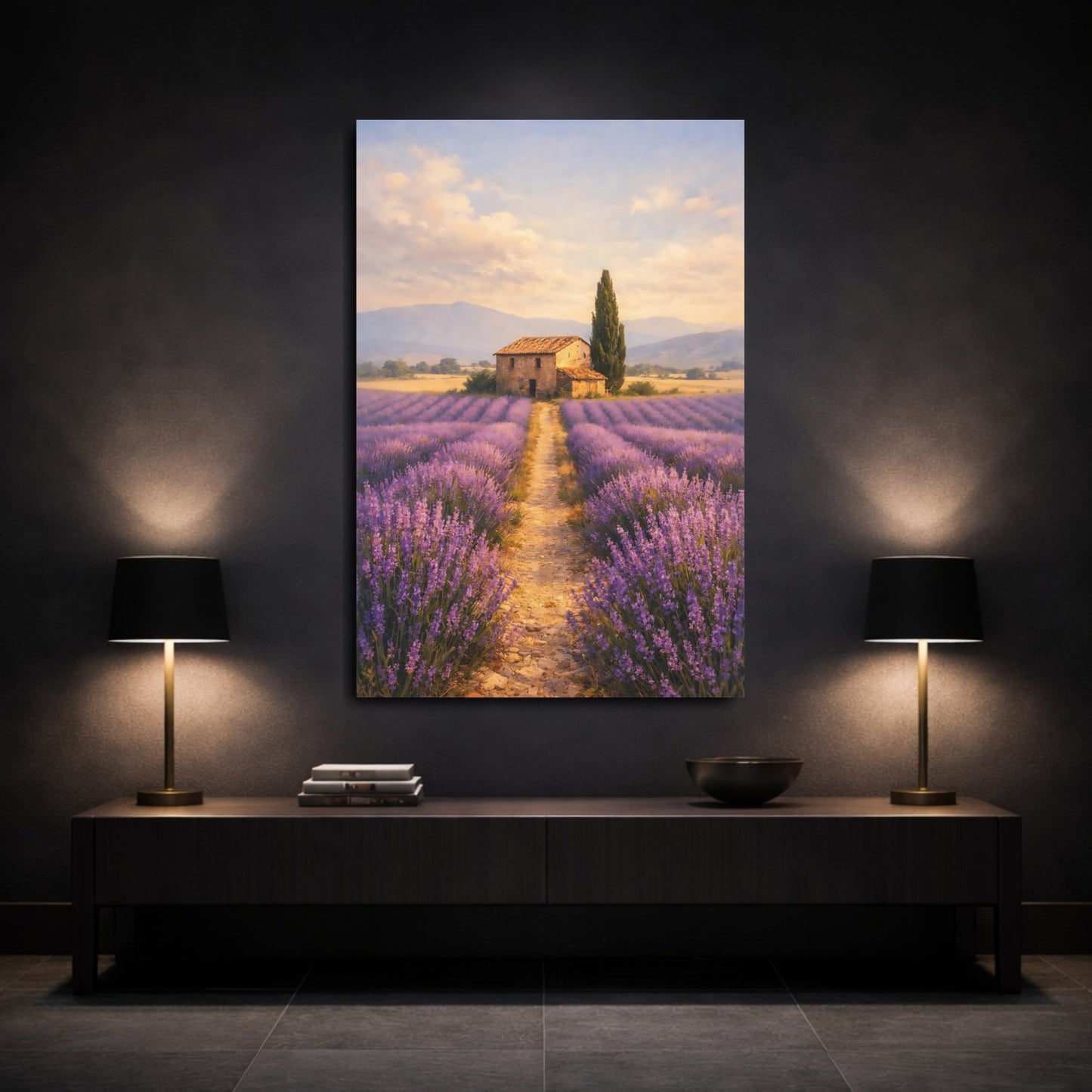 Mockup 2. Nature Lavender Field Purple Lavender Field shown as stretched canvas wall art