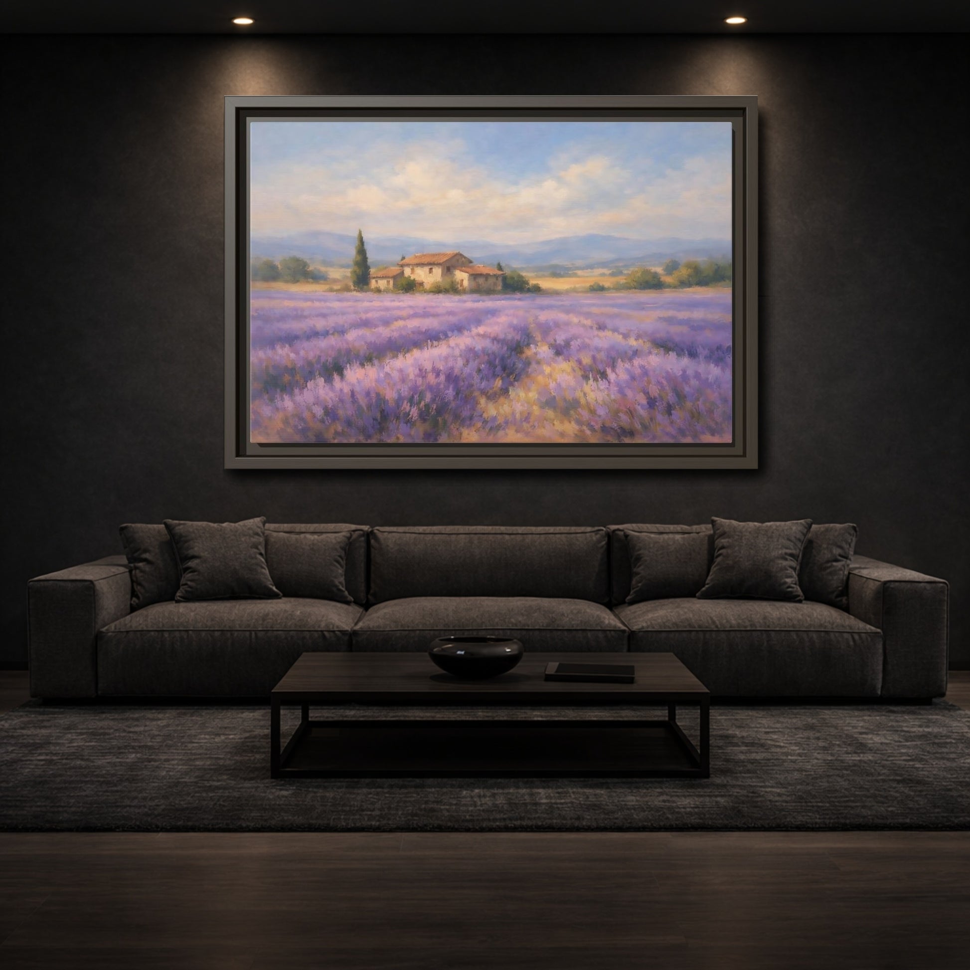 Mockup 2. Nature Lavender Field Purple Lavender Field shown as stretched canvas wall art