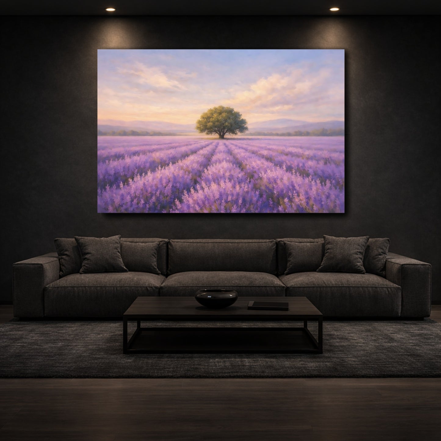 Mockup 2. Nature Lavender Field Purple Lavender Field shown as stretched canvas wall art