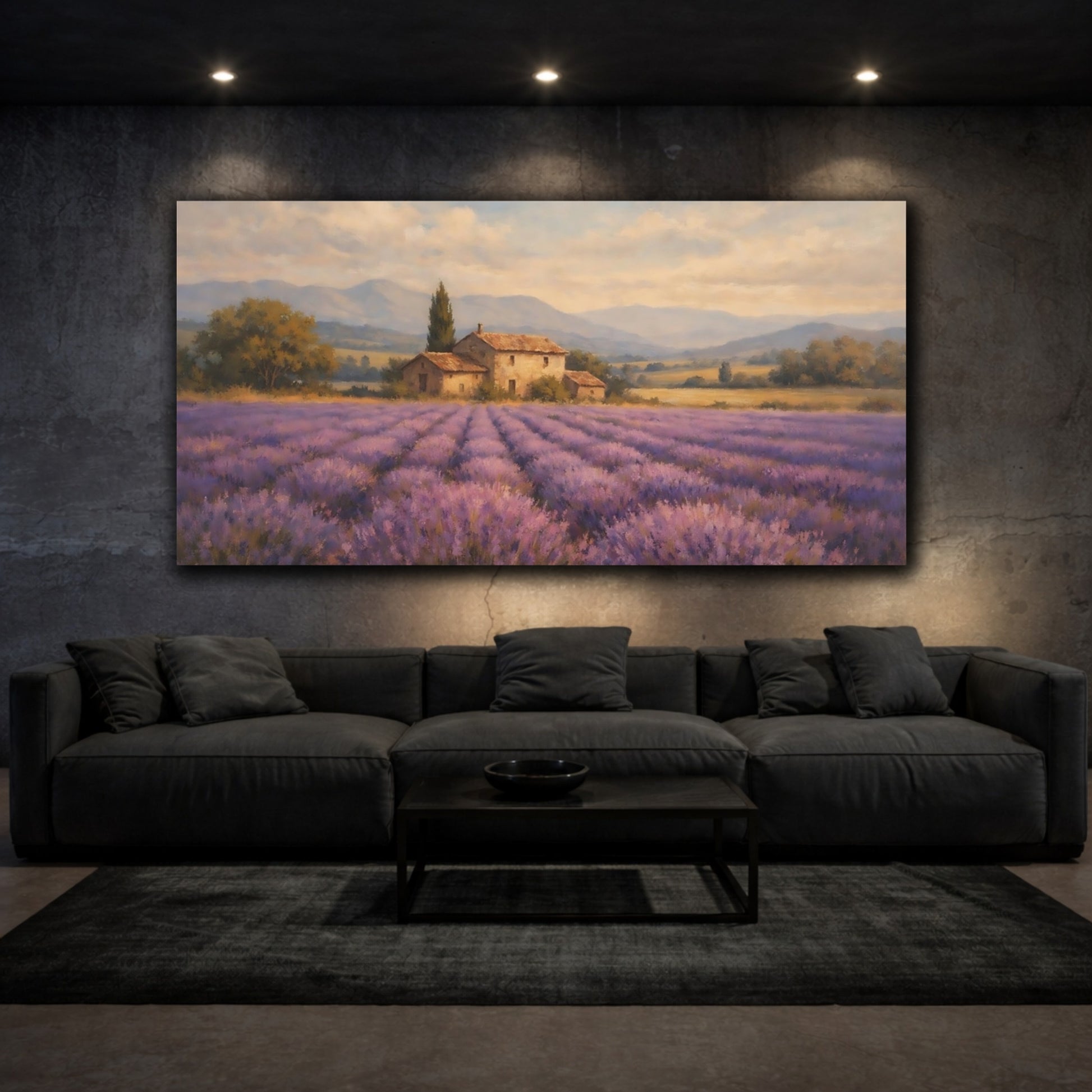 Mockup 2. Nature Lavender Field Purple Lavender Field shown as stretched canvas wall art
