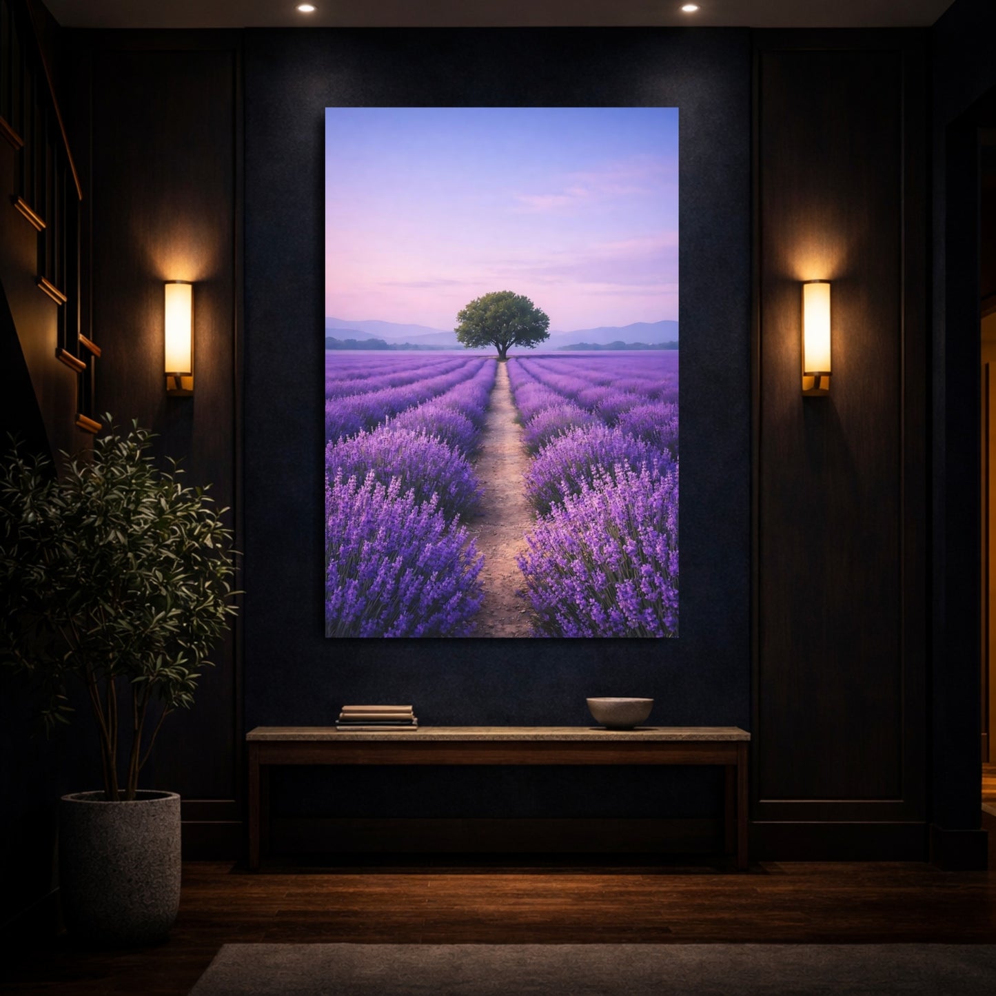Nature Lavender Field Purple Lavender Field shown as front canvas room wall art