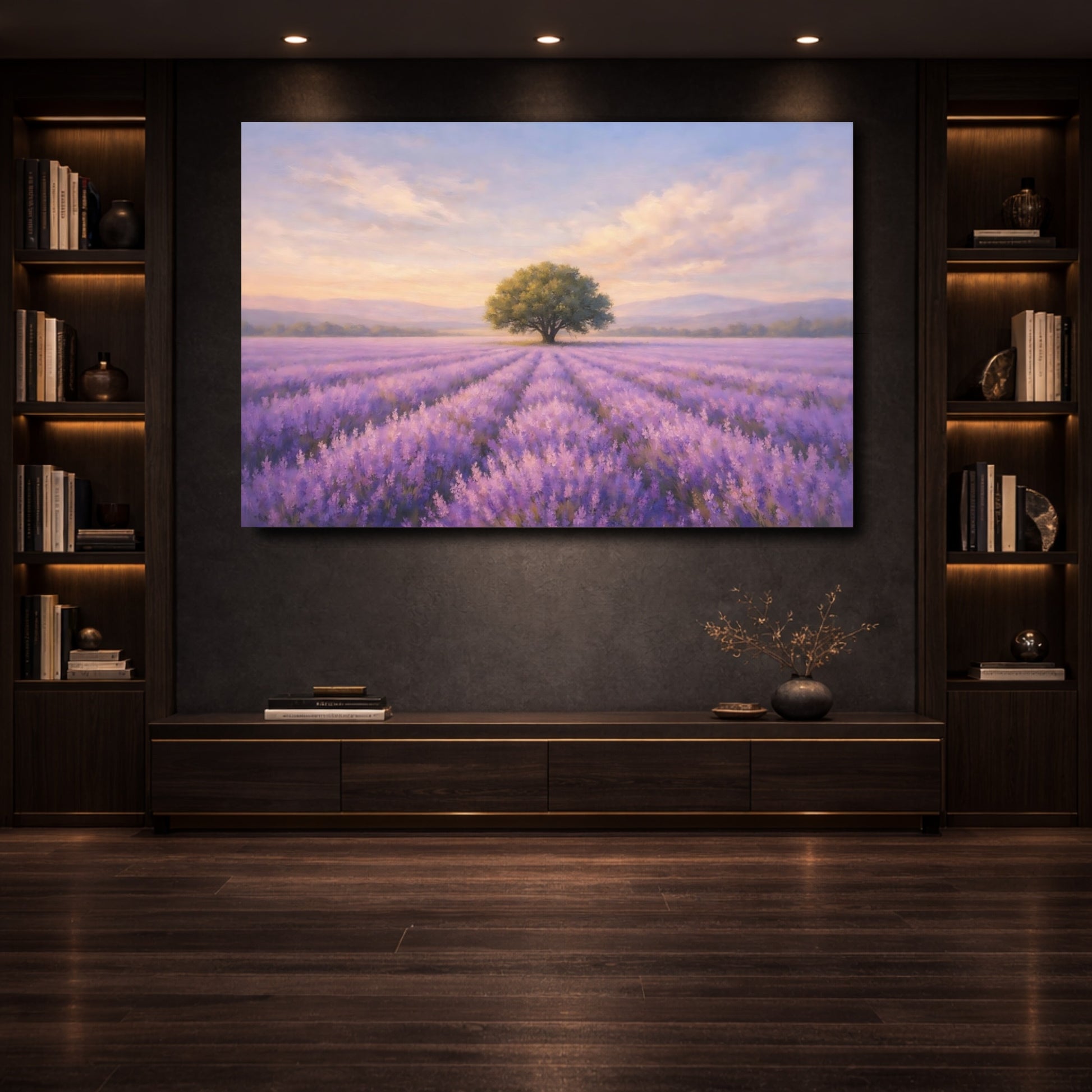 Mockup 3. Nature Lavender Field Purple Lavender Field shown as stretched canvas wall art