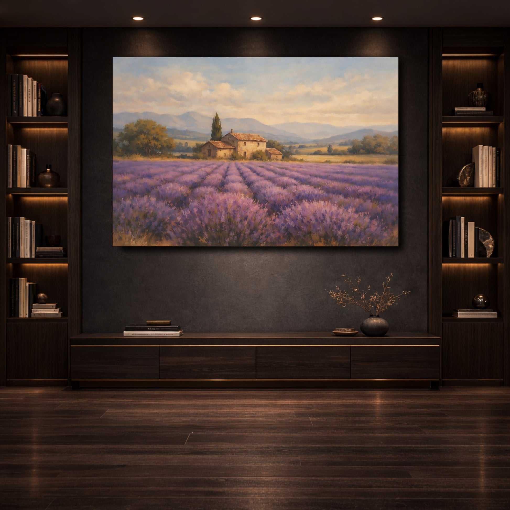 Mockup 3. Nature Lavender Field Purple Lavender Field shown as stretched canvas wall art