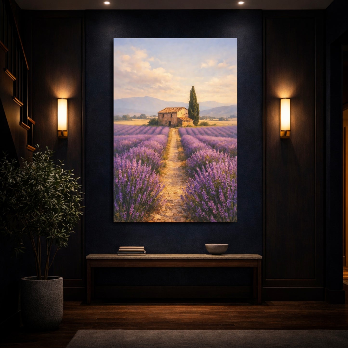 Mockup 3. Nature Lavender Field Purple Lavender Field shown as stretched canvas wall art