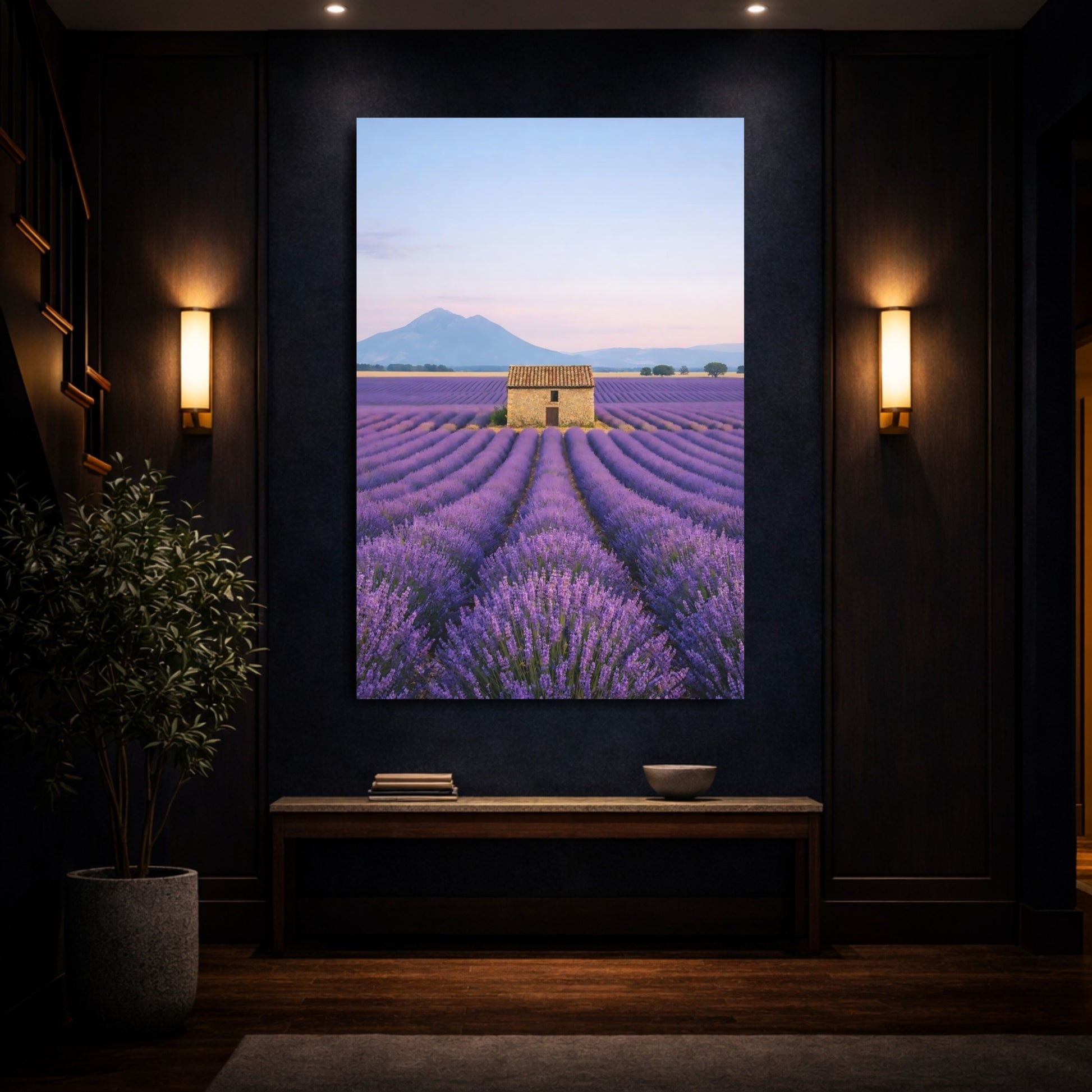 Nature Lavender Field Purple Lavender Field shown as front canvas room wall art