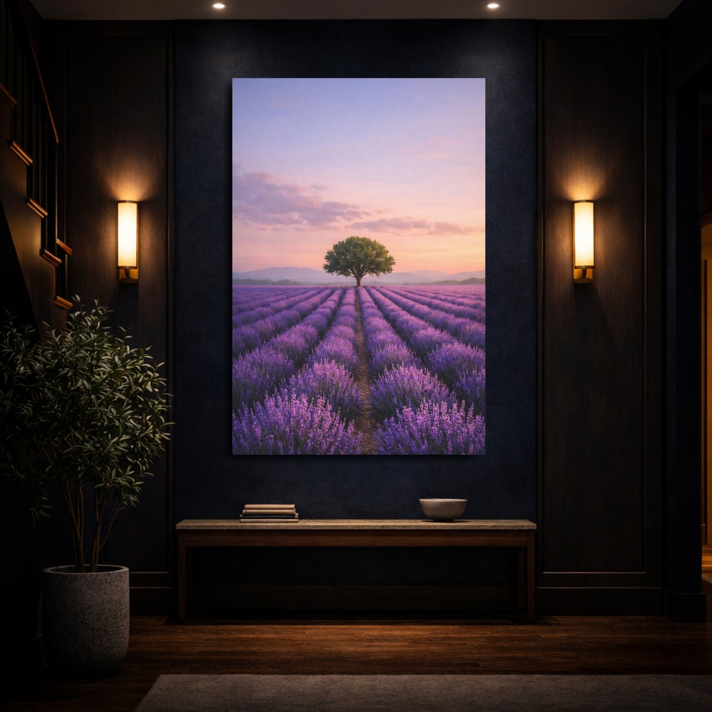 Mockup 3. Nature Lavender Field Purple Lavender Field shown as stretched canvas wall art