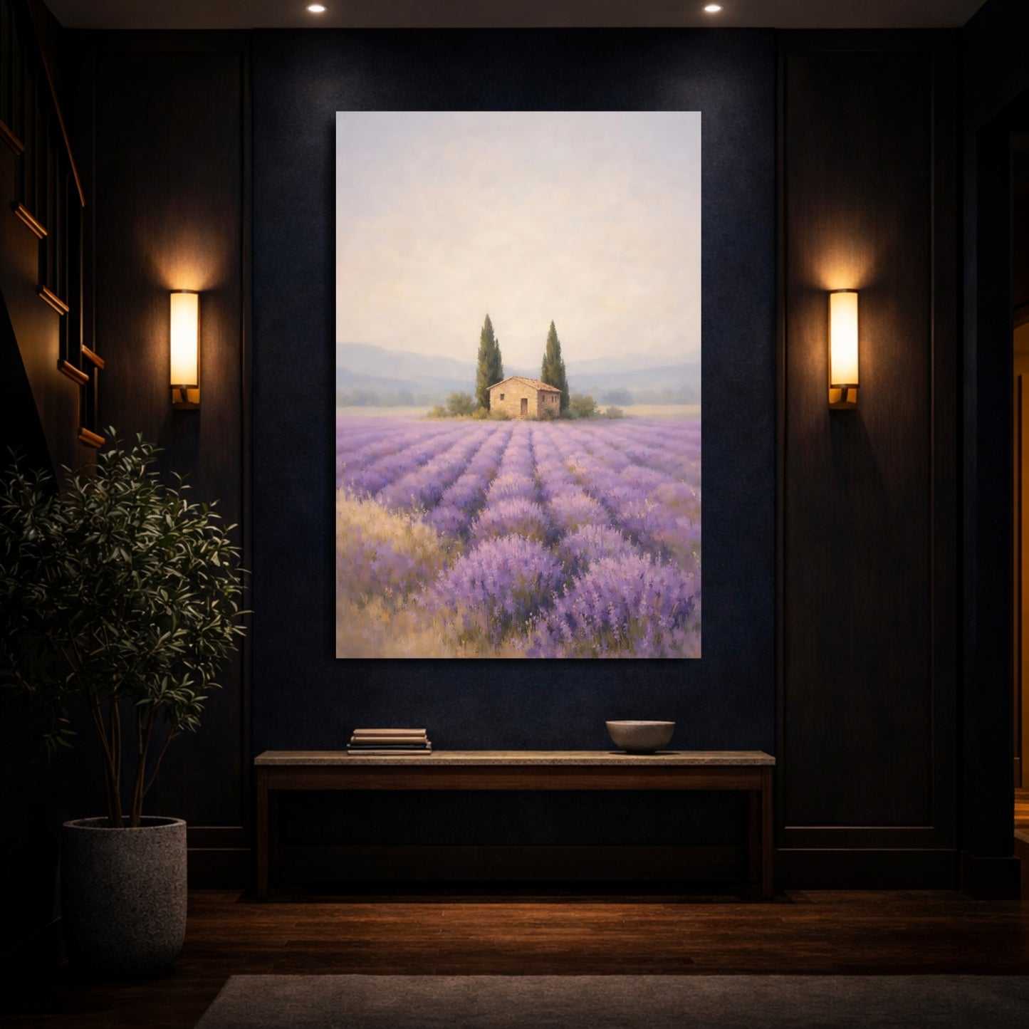 Nature Lavender Field Purple Lavender Field shown as front canvas room wall art