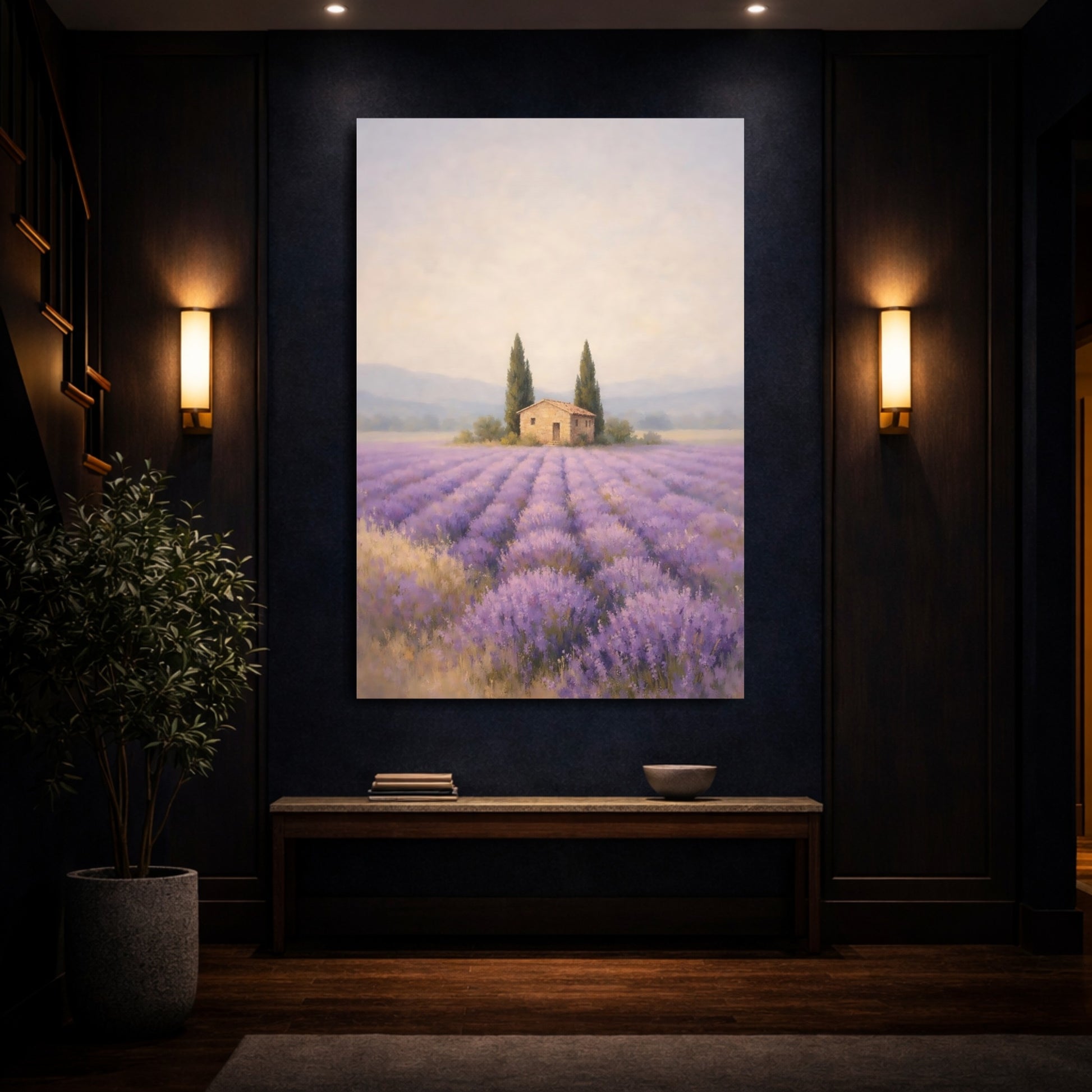 Nature Lavender Field Purple Lavender Field shown as front canvas room wall art