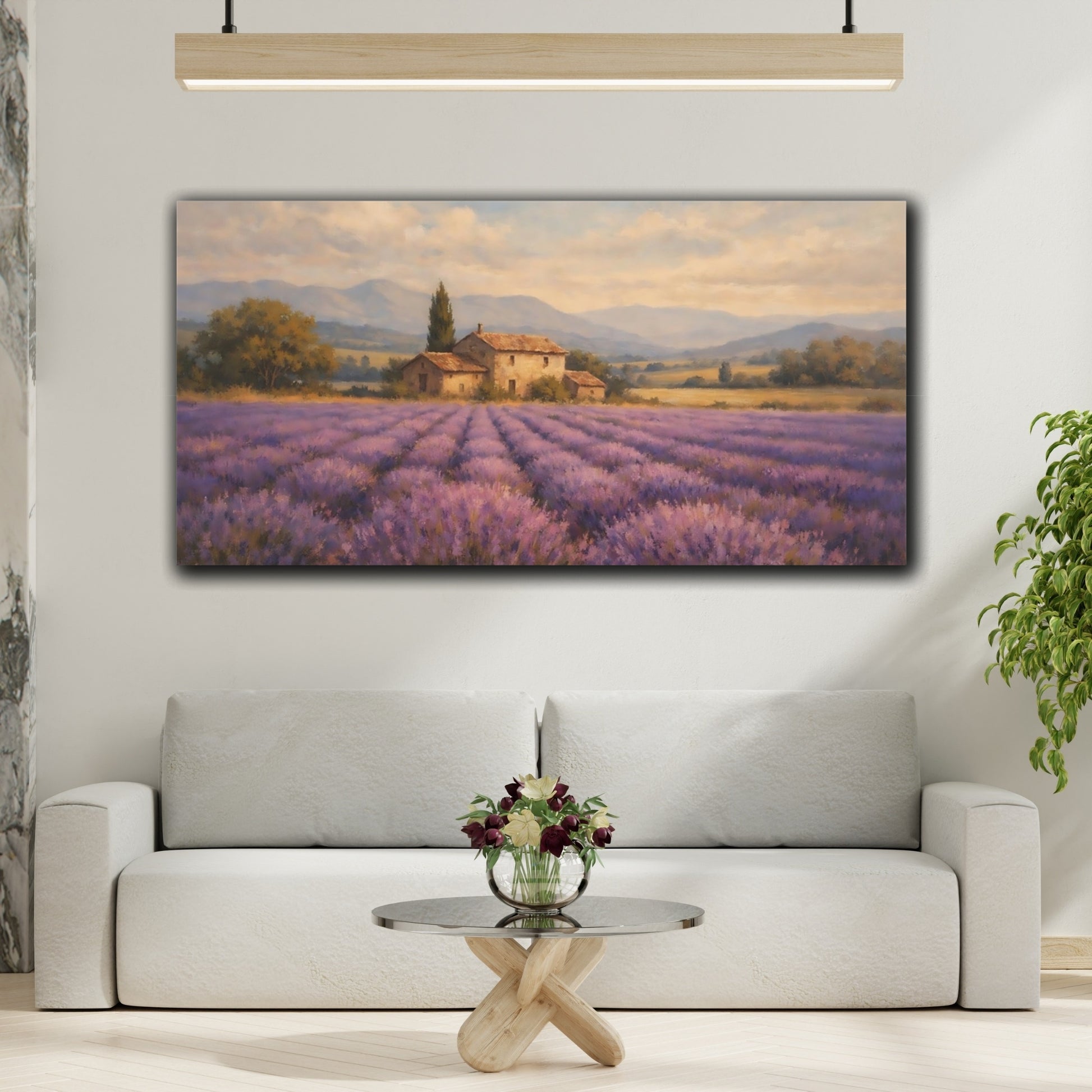 Mockup 3. Nature Lavender Field Purple Lavender Field shown as stretched canvas wall art