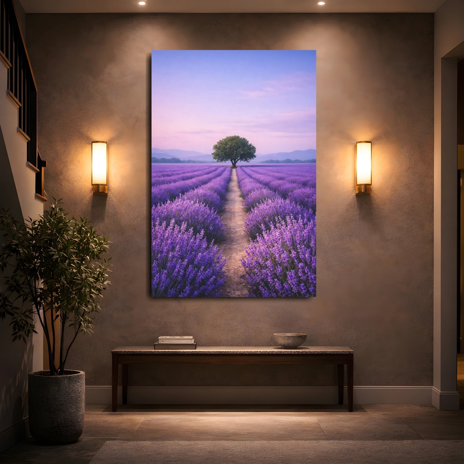 Nature Lavender Field Purple Lavender Field shown as front canvas room wall art