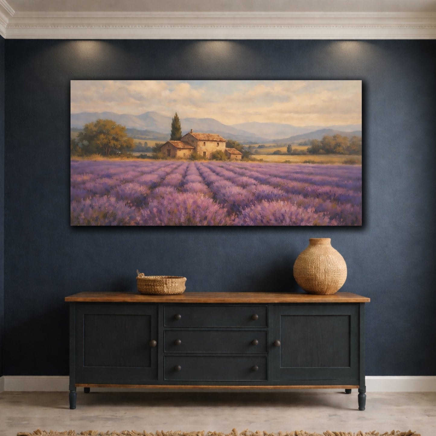 Mockup 4. Nature Lavender Field Purple Lavender Field shown as stretched canvas wall art
