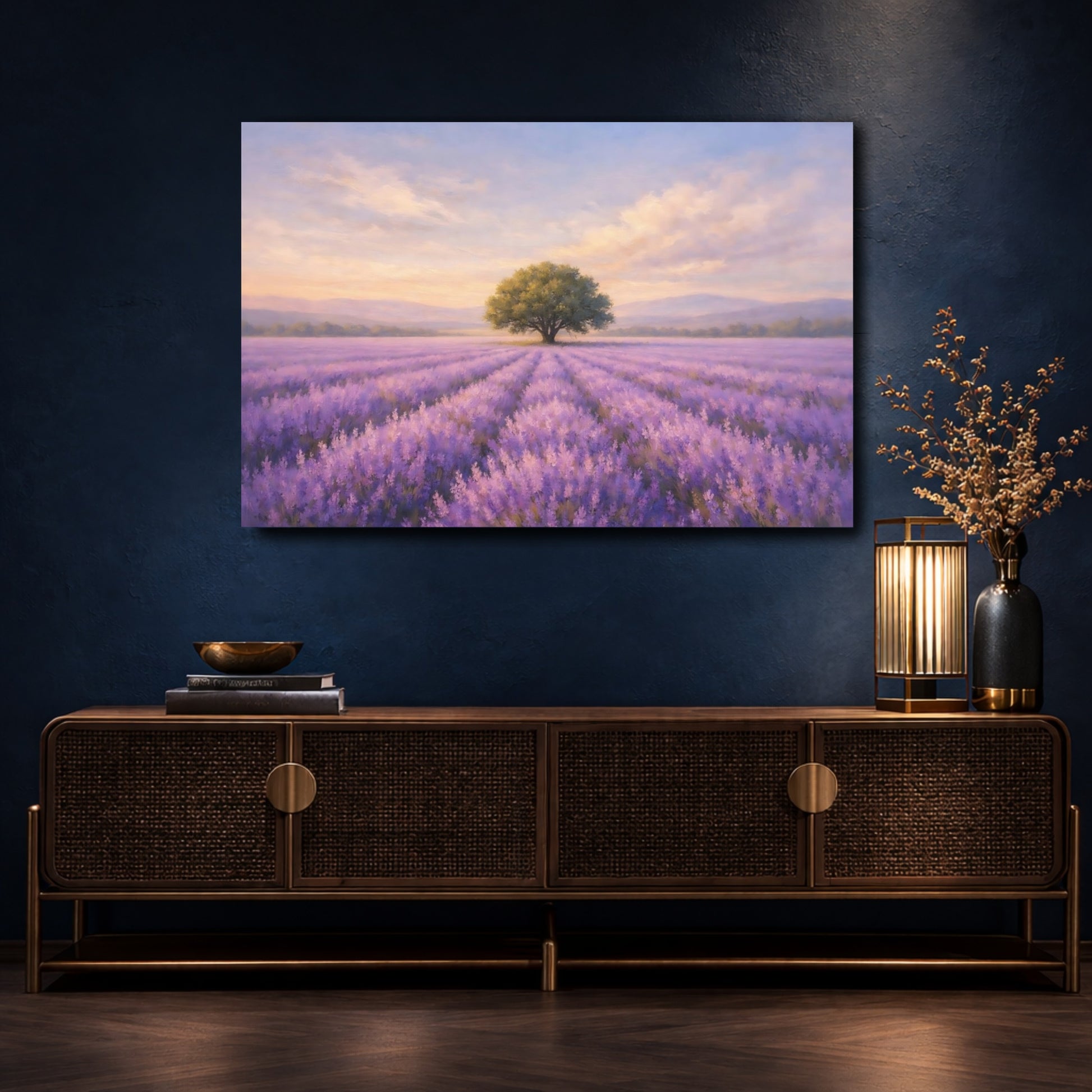 Mockup 4. Nature Lavender Field Purple Lavender Field shown as stretched canvas wall art