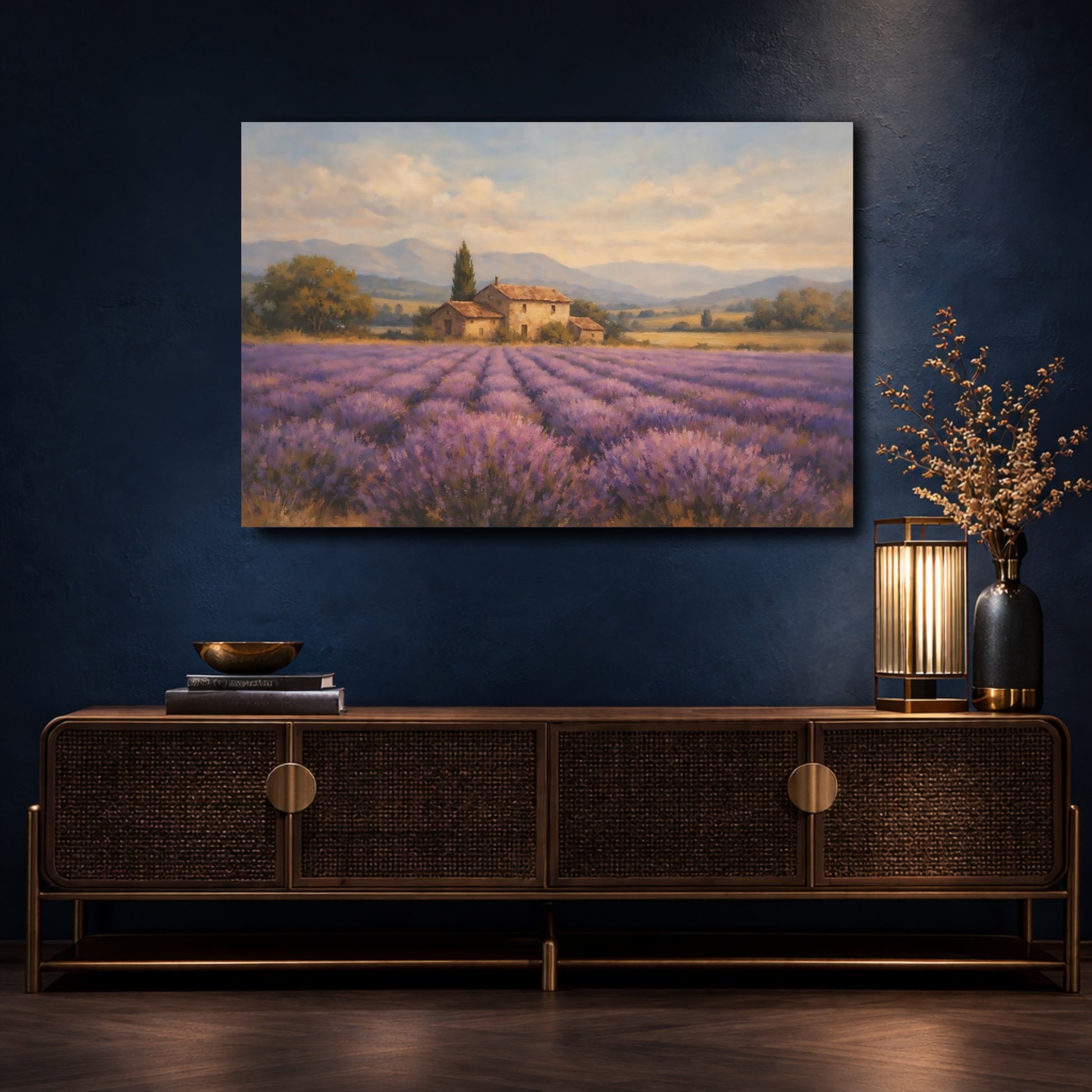 Mockup 4. Nature Lavender Field Purple Lavender Field shown as stretched canvas wall art