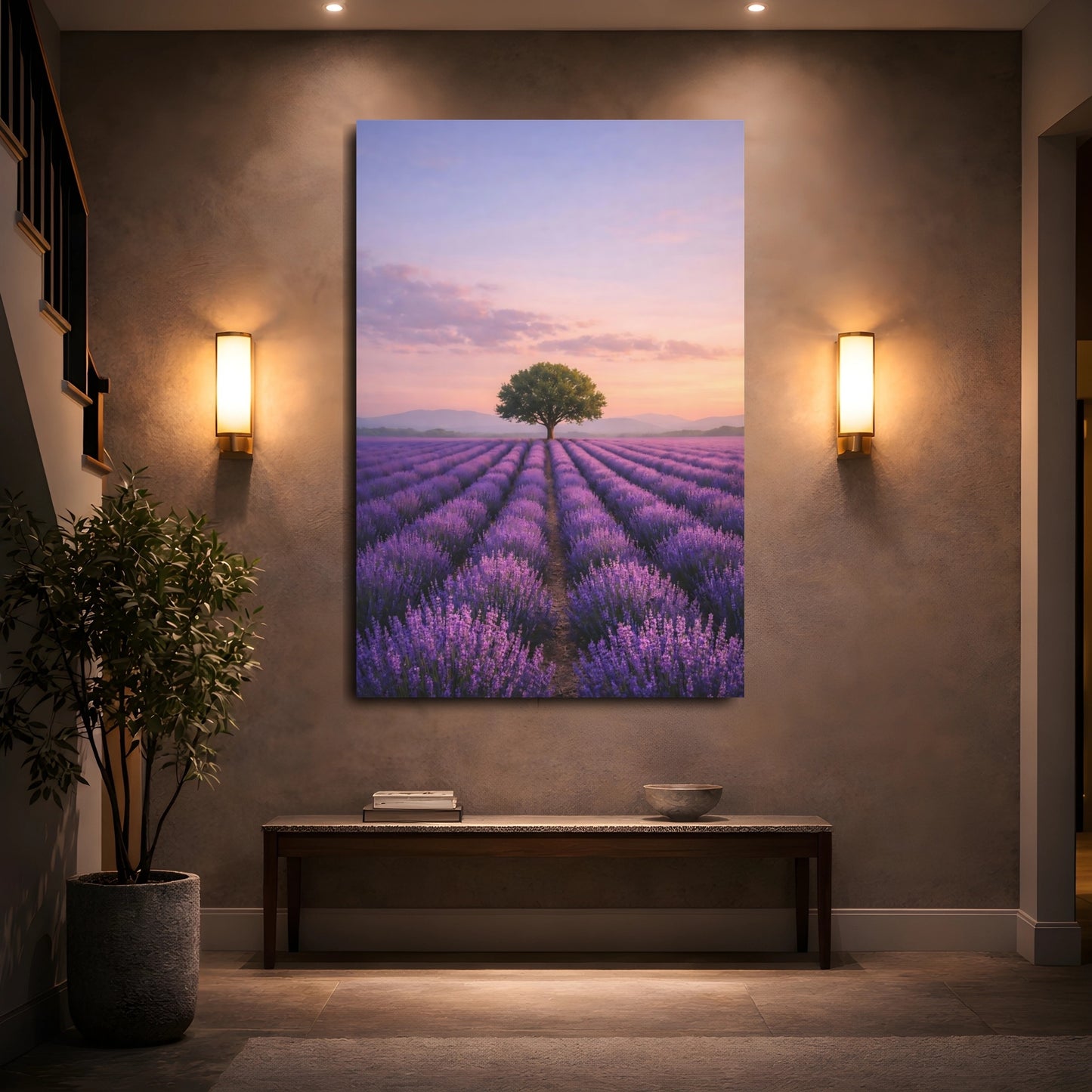 Mockup 4. Nature Lavender Field Purple Lavender Field shown as stretched canvas wall art