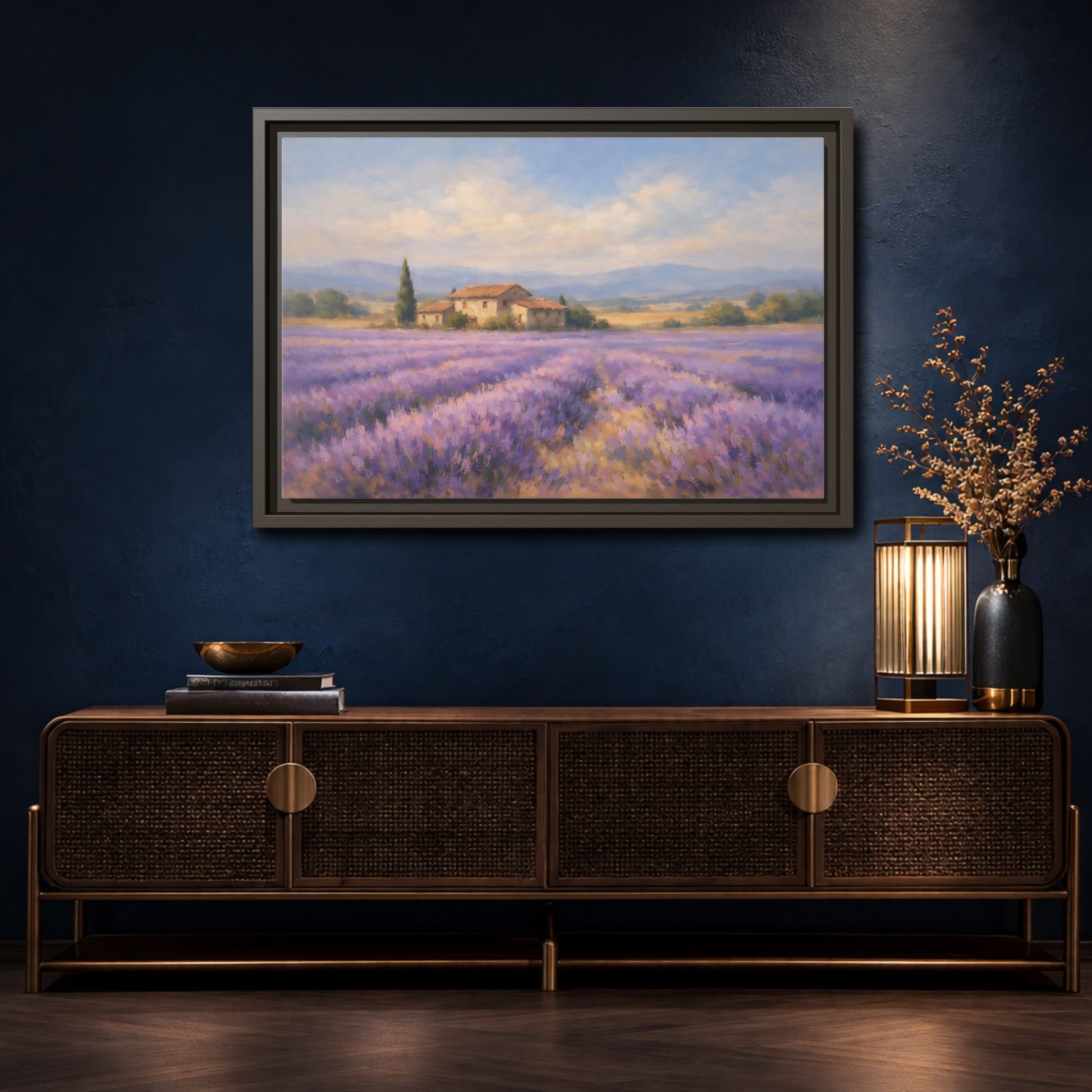 Mockup 4. Nature Lavender Field Purple Lavender Field shown as stretched canvas wall art