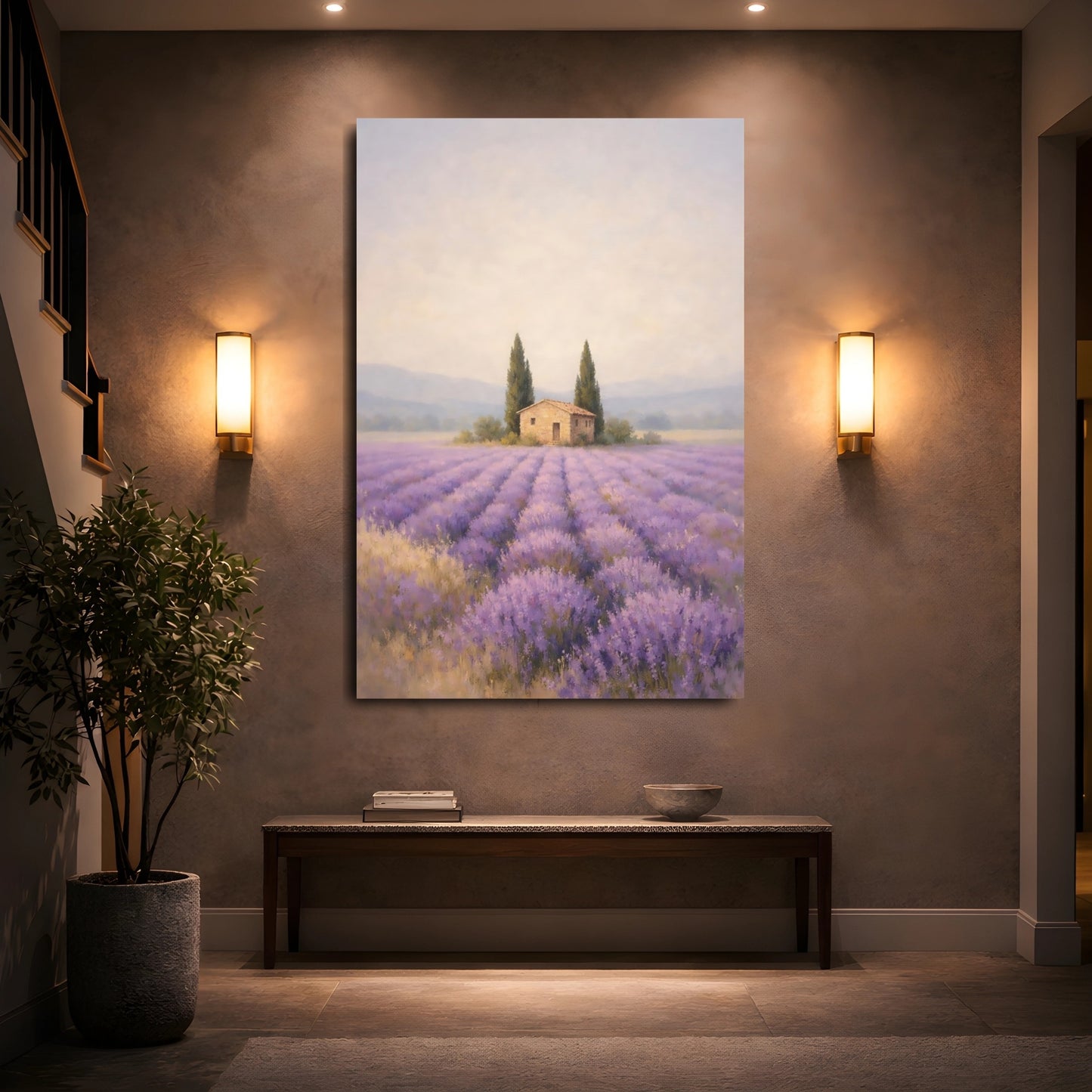 Nature Lavender Field Purple Lavender Field shown as front canvas room wall art