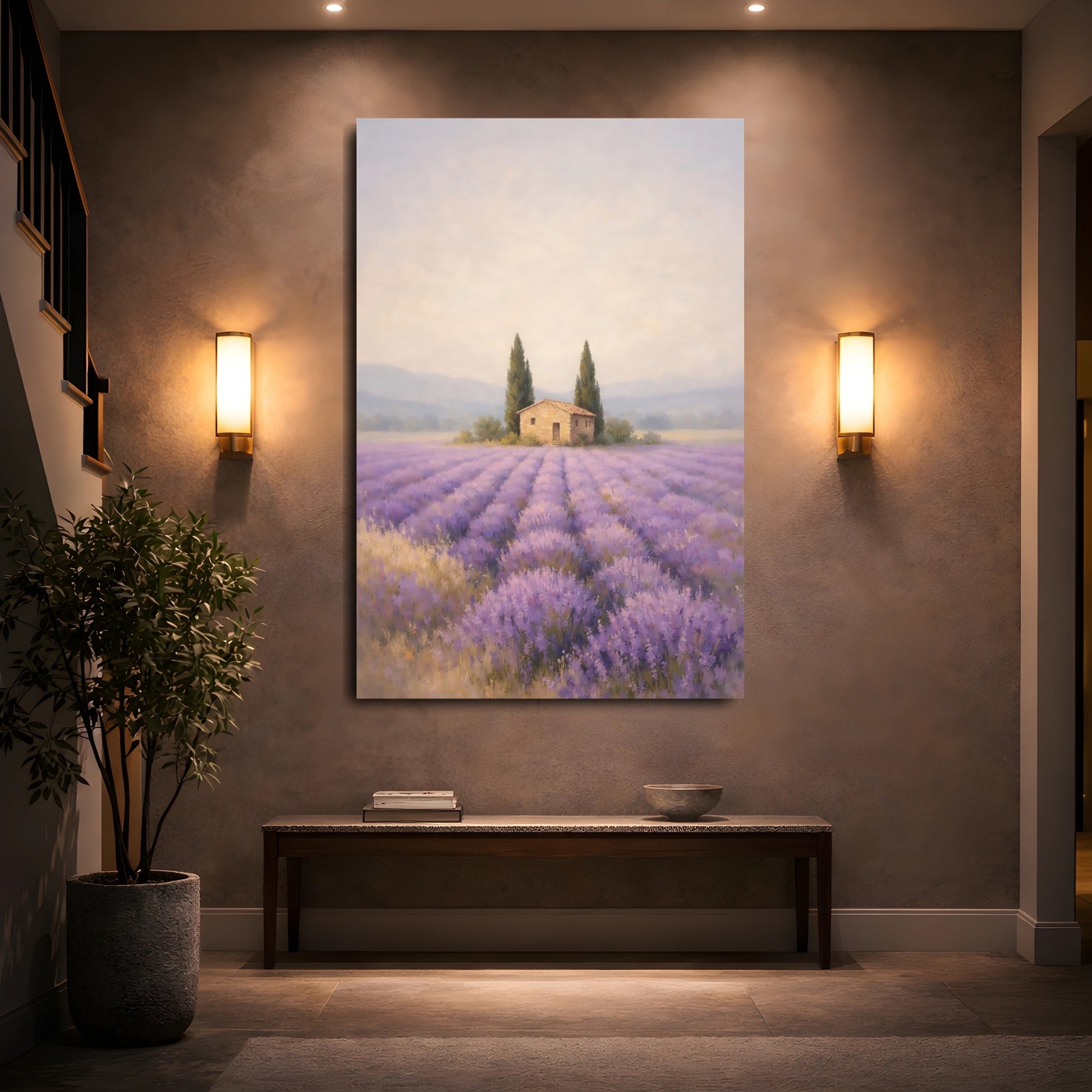 Nature Lavender Field Purple Lavender Field shown as front canvas room wall art