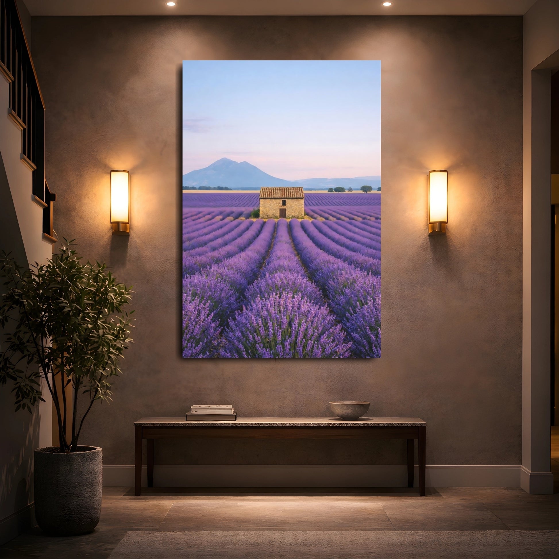 Nature Lavender Field Purple Lavender Field shown as front canvas room wall art