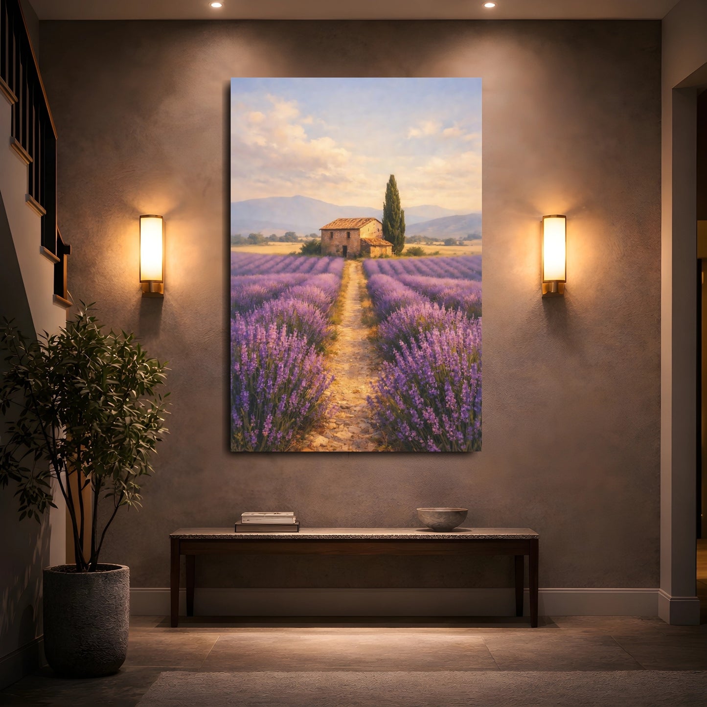 Mockup 4. Nature Lavender Field Purple Lavender Field shown as stretched canvas wall art