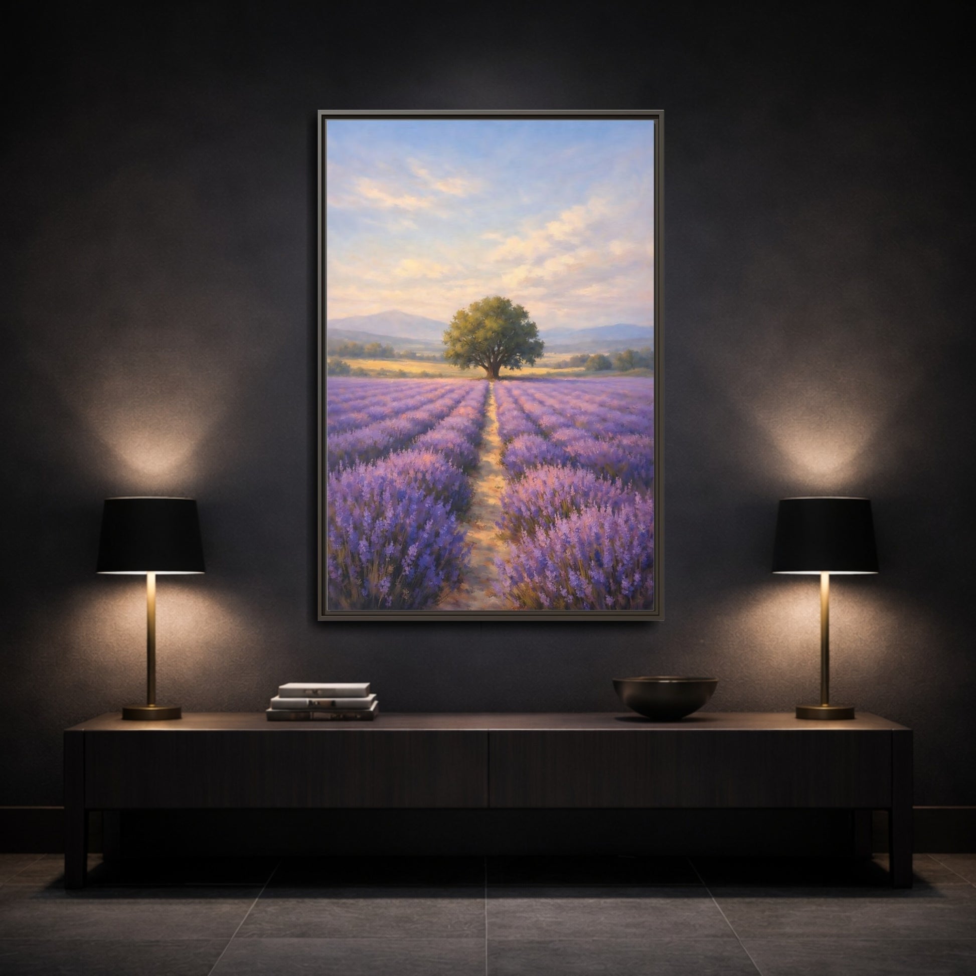 Mockup 2. Nature Lavender Field Purple Lavender Landscape shown as stretched canvas wall art