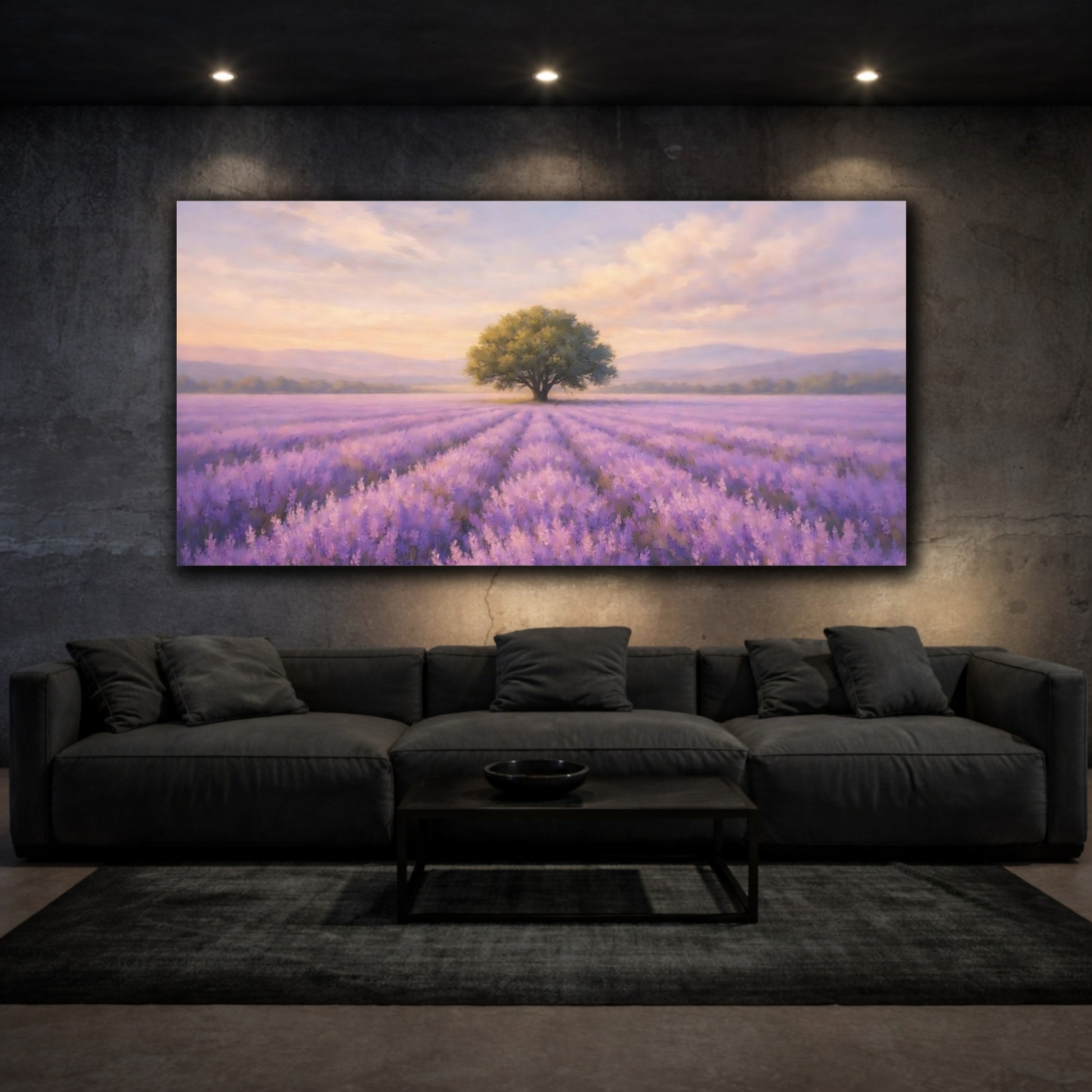 Mockup 2. Nature Lavender Field Purple Lavender Landscape shown as stretched canvas wall art