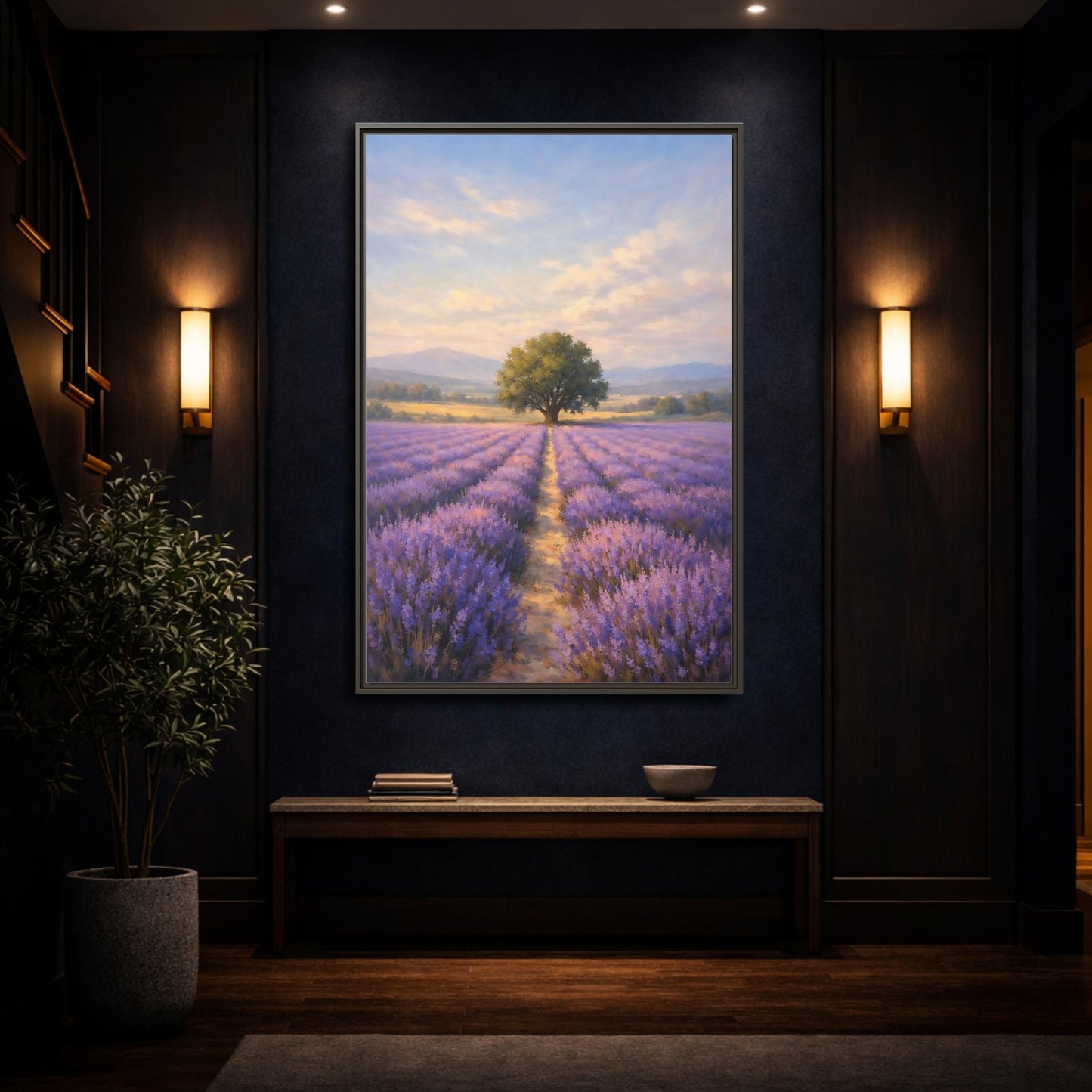Mockup 3. Nature Lavender Field Purple Lavender Landscape shown as stretched canvas wall art