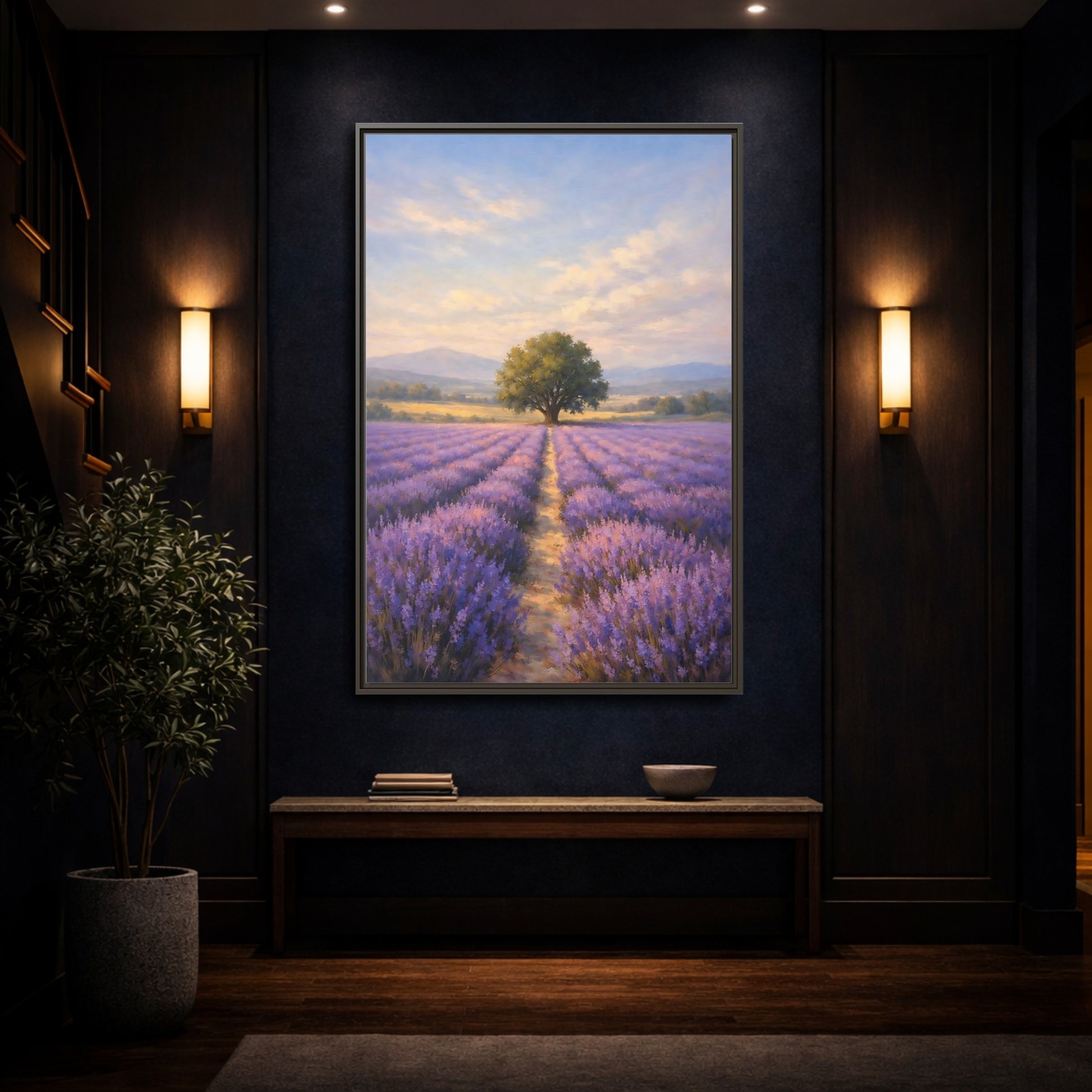 Mockup 3. Nature Lavender Field Purple Lavender Landscape shown as stretched canvas wall art