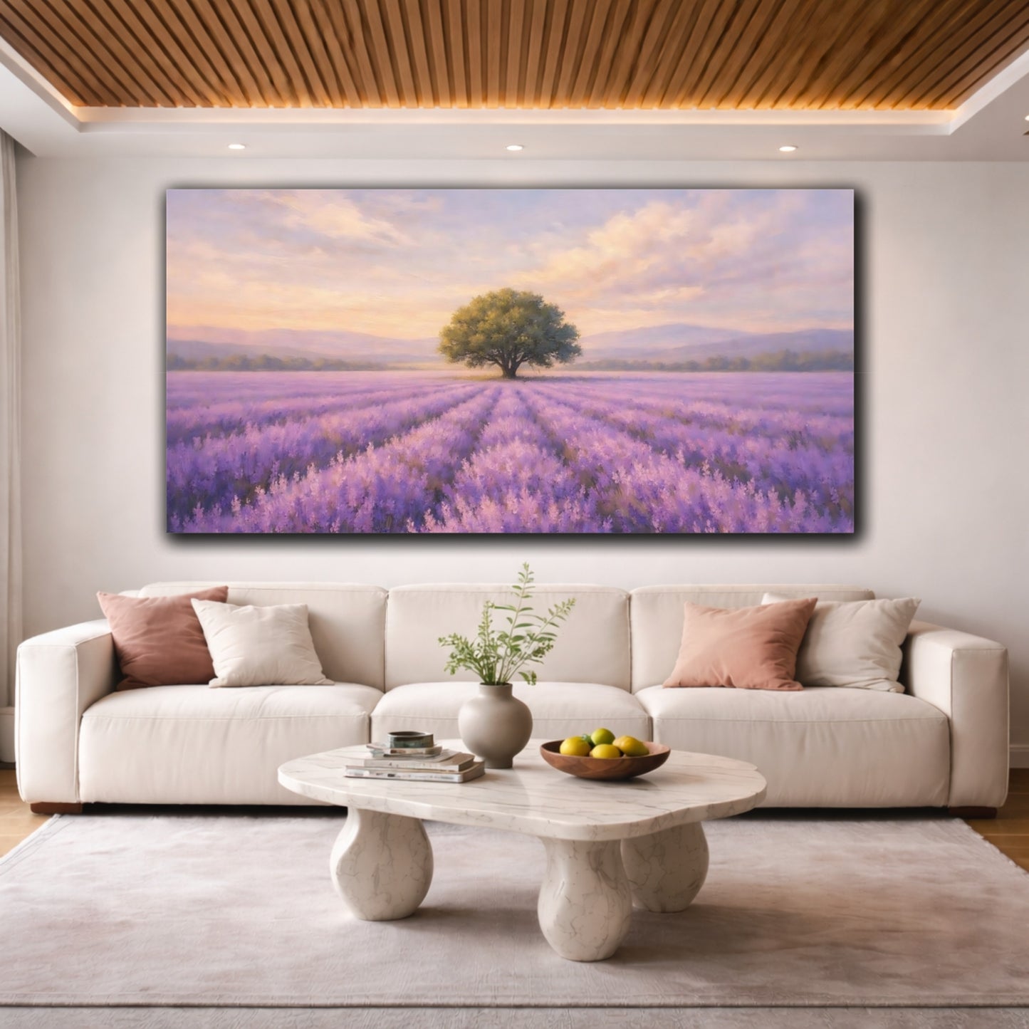 Mockup 3. Nature Lavender Field Purple Lavender Landscape shown as stretched canvas wall art