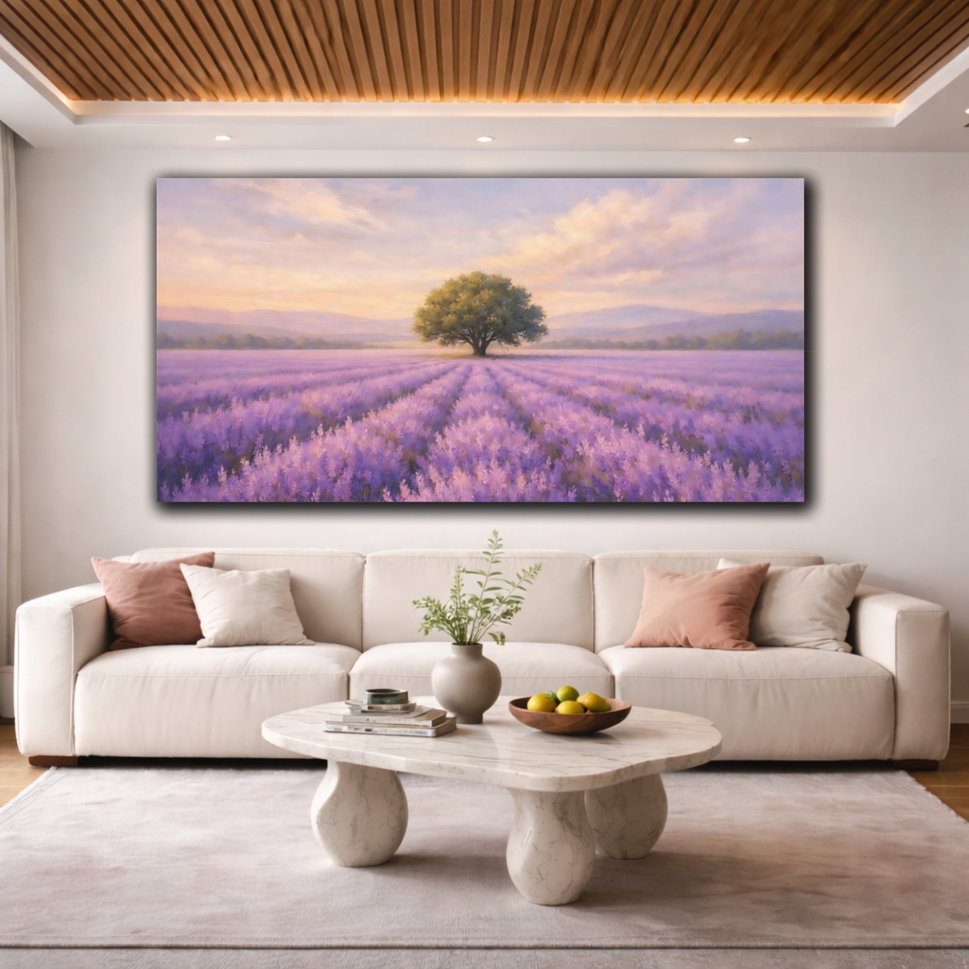 Mockup 3. Nature Lavender Field Purple Lavender Landscape shown as stretched canvas wall art