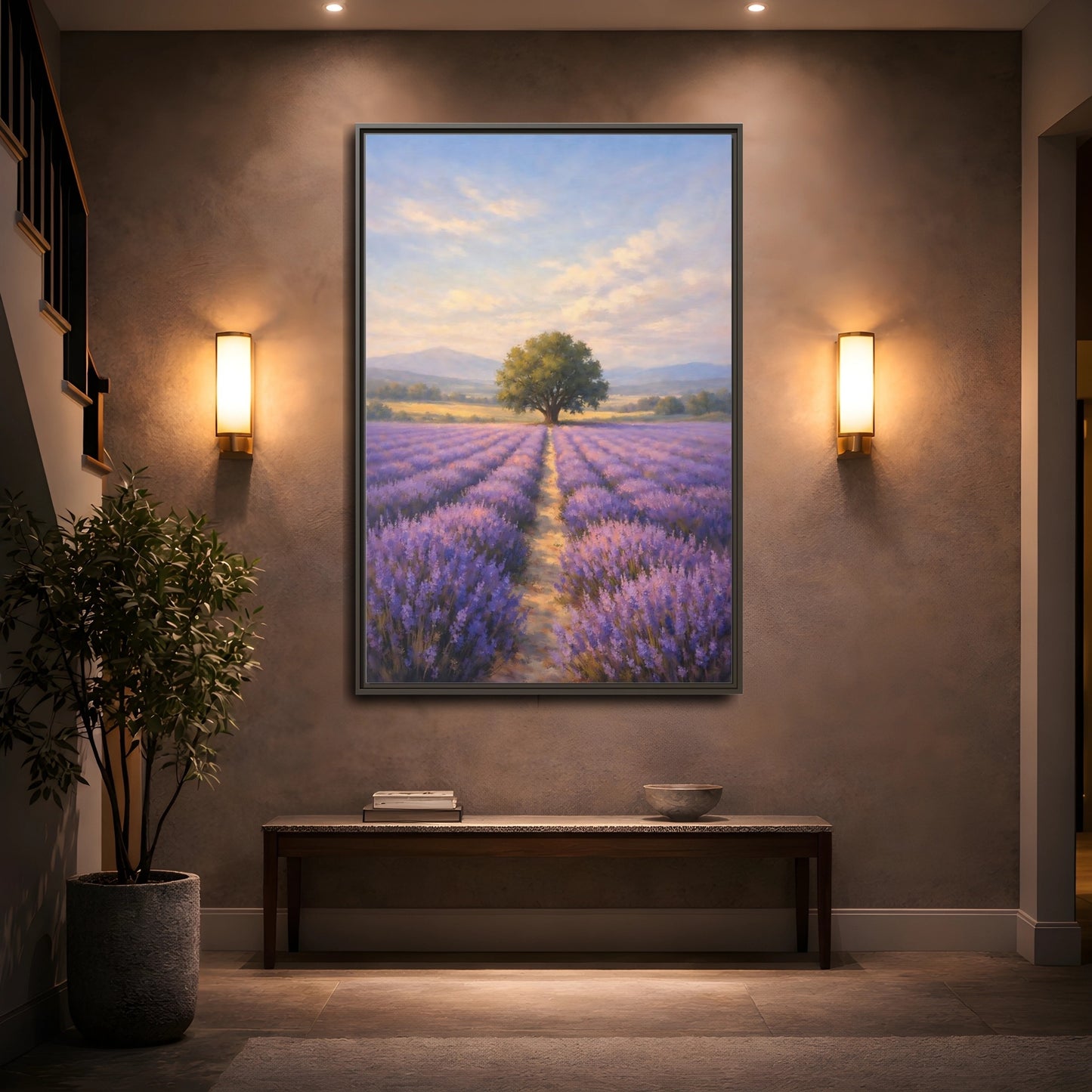 Mockup 4. Nature Lavender Field Purple Lavender Landscape shown as stretched canvas wall art