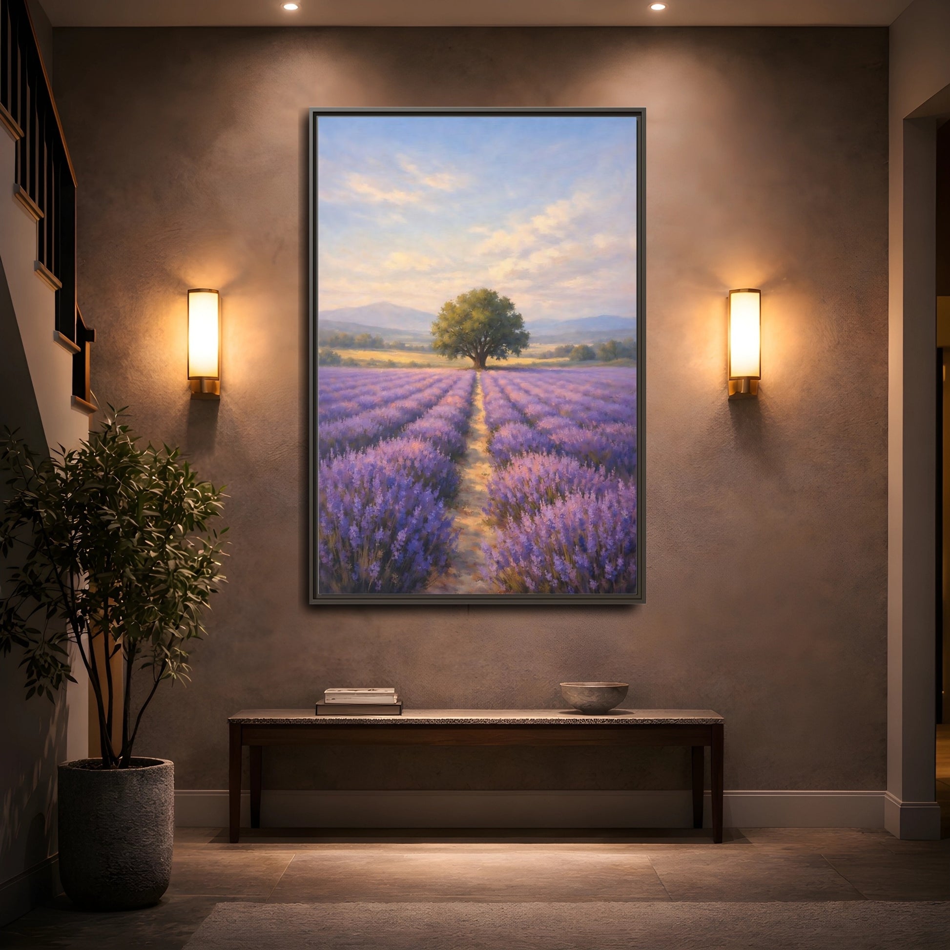 Mockup 4. Nature Lavender Field Purple Lavender Landscape shown as stretched canvas wall art