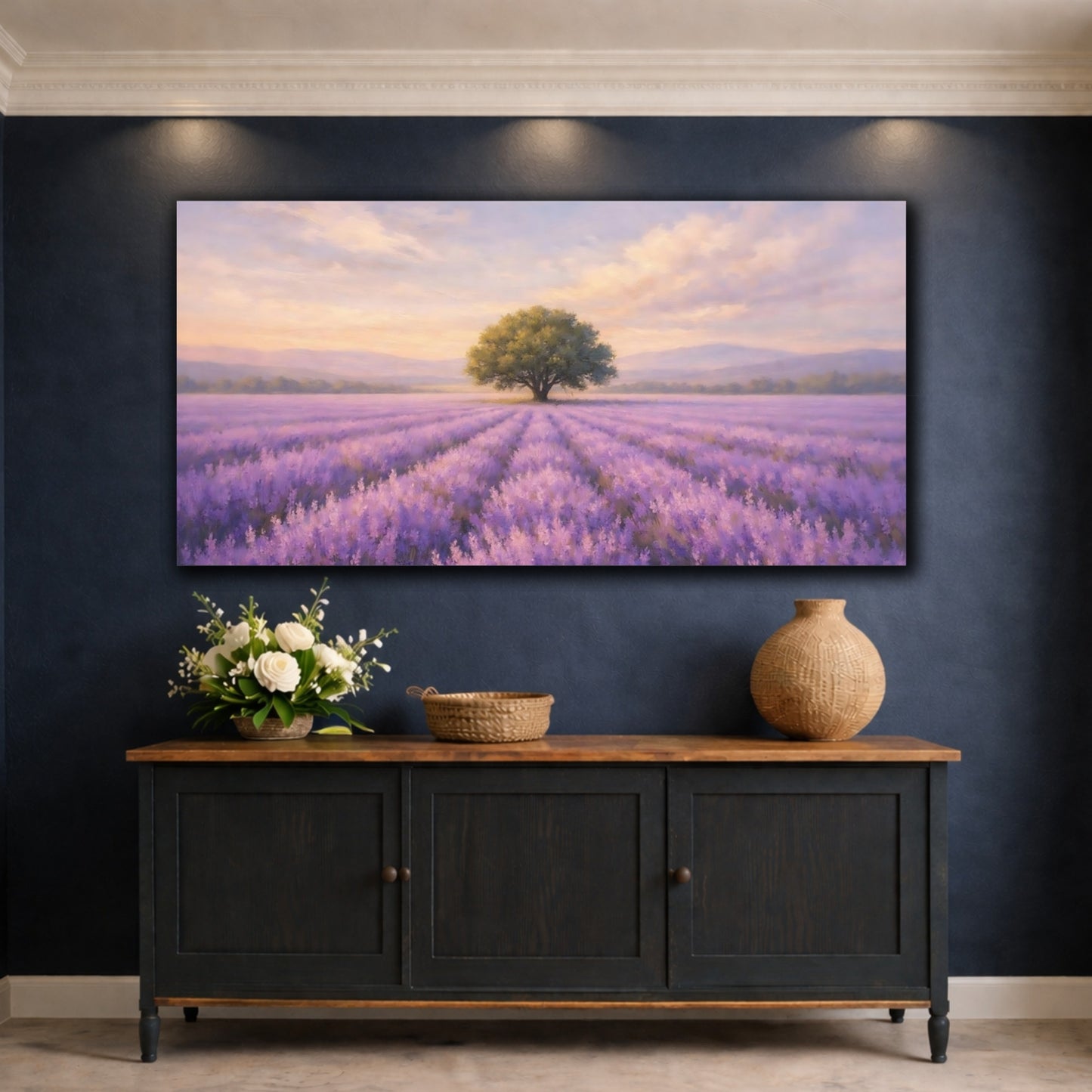 Mockup 4. Nature Lavender Field Purple Lavender Landscape shown as stretched canvas wall art