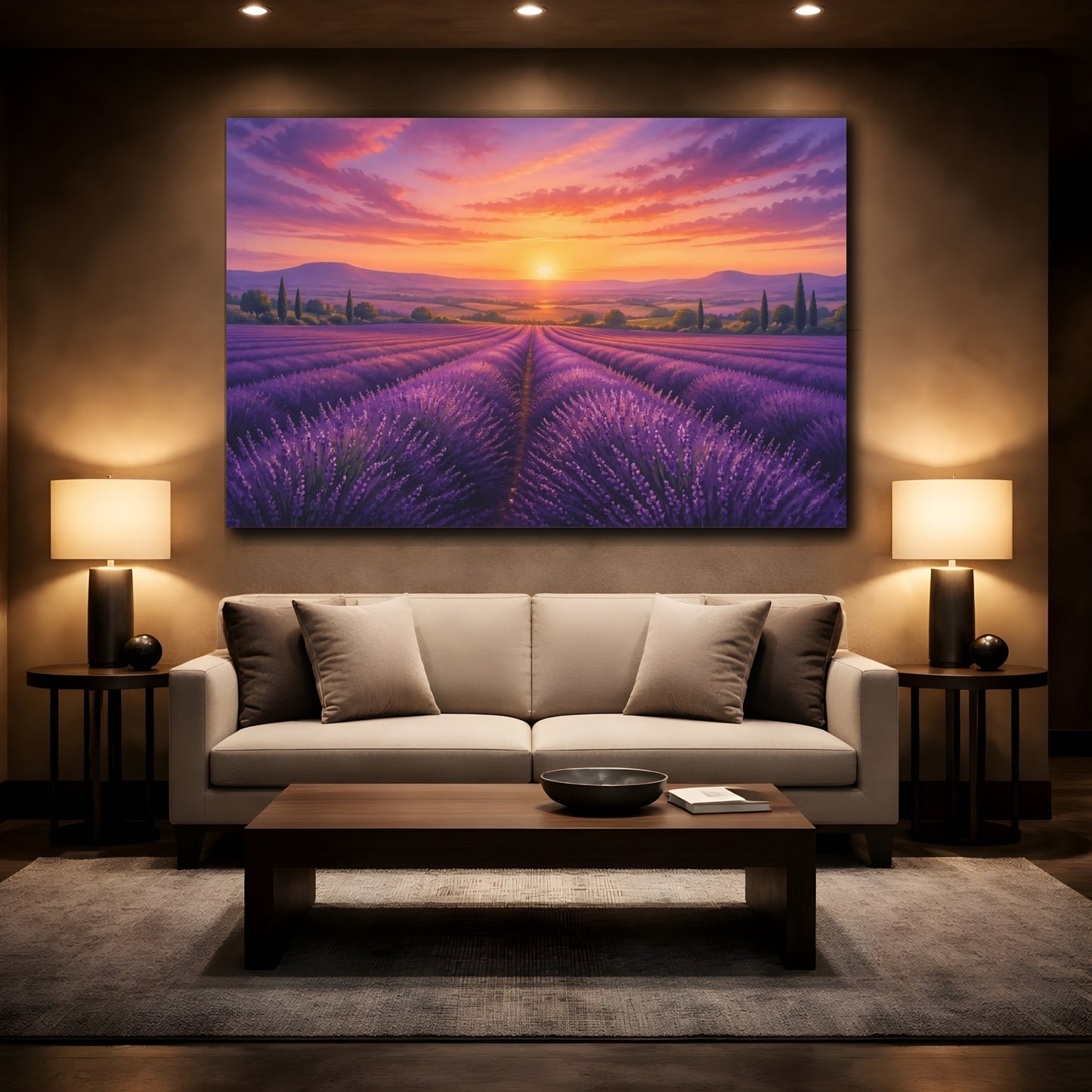 Mockup 2. Nature Lavender Field Purple Lavender shown as stretched canvas wall art