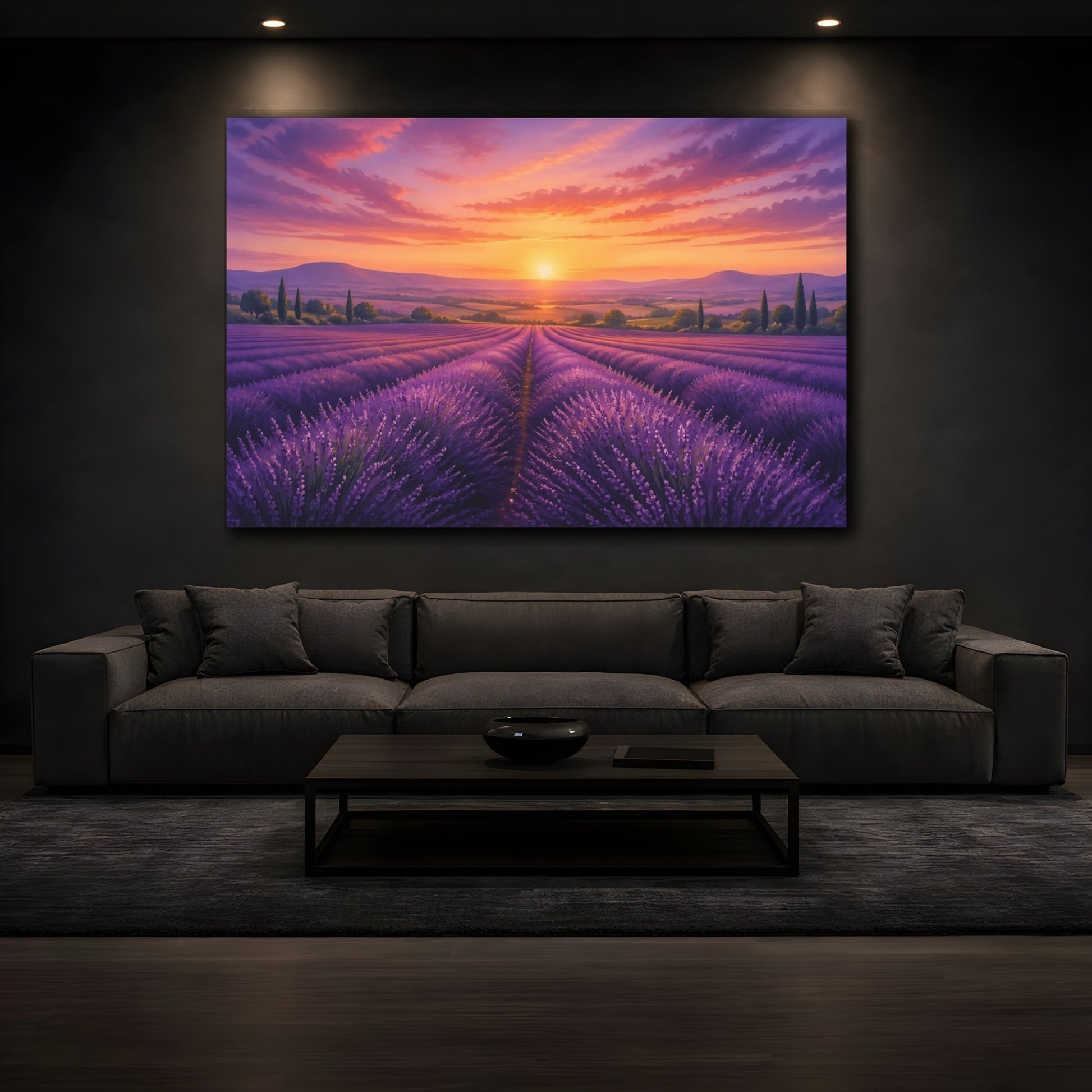 Mockup 4. Nature Lavender Field Purple Lavender shown as stretched canvas wall art