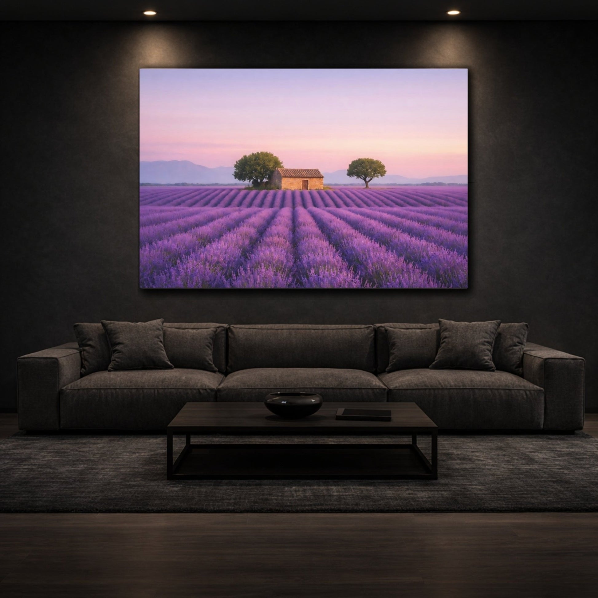 Nature Lavender Field Sunset - Canvas Wall Art Print - YesArtYes