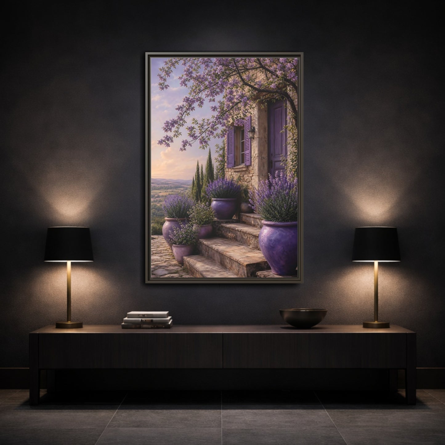 Mockup 3. Nature Lavender House Purple Lavender shown as framed canvas print
