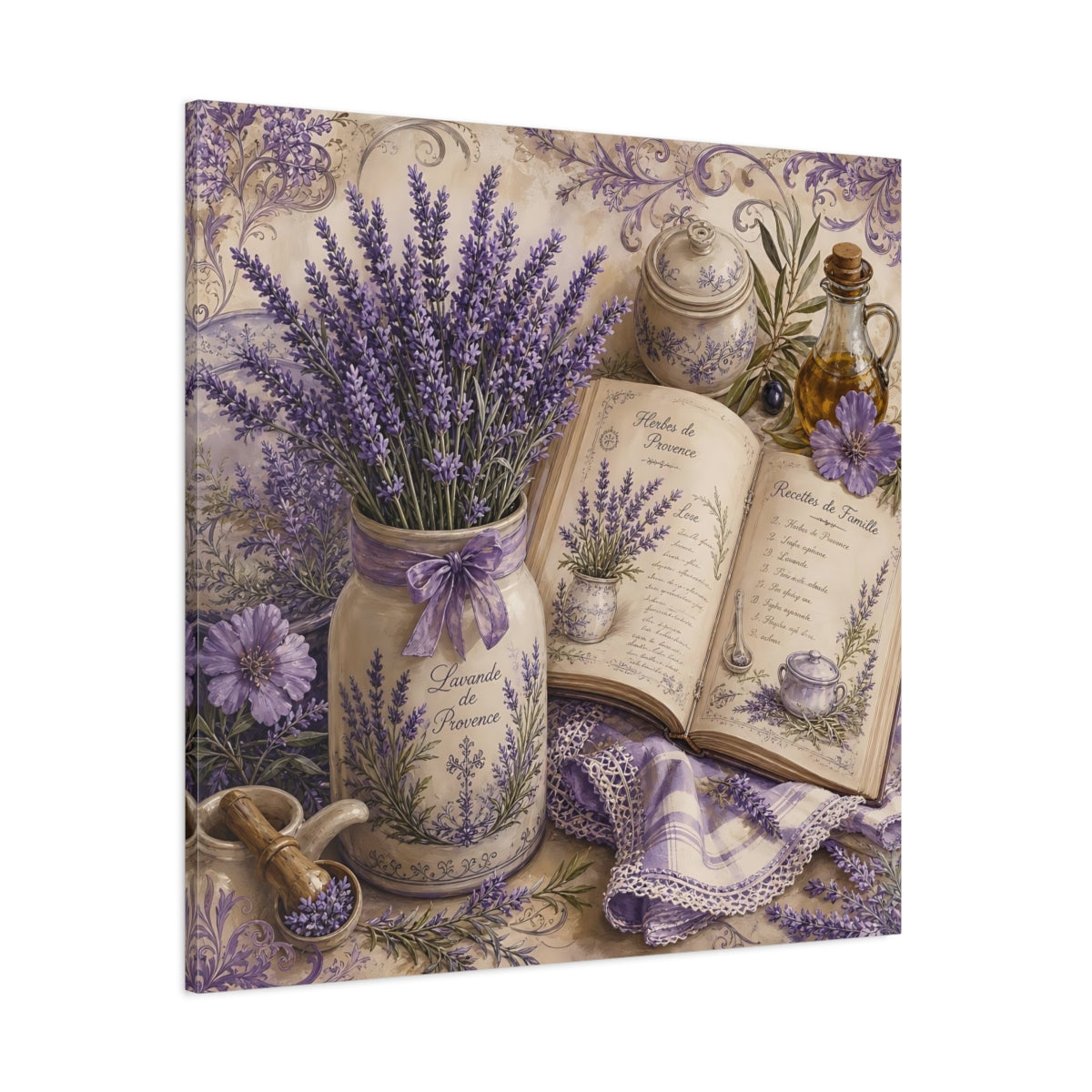 Side Mockup 1. Nature Lavender Purple Lavender shown as stretched canvas wall art
