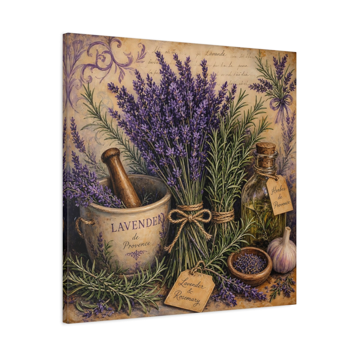 Side Mockup 3. Nature Lavender Lavender Purple shown as stretched canvas wall art