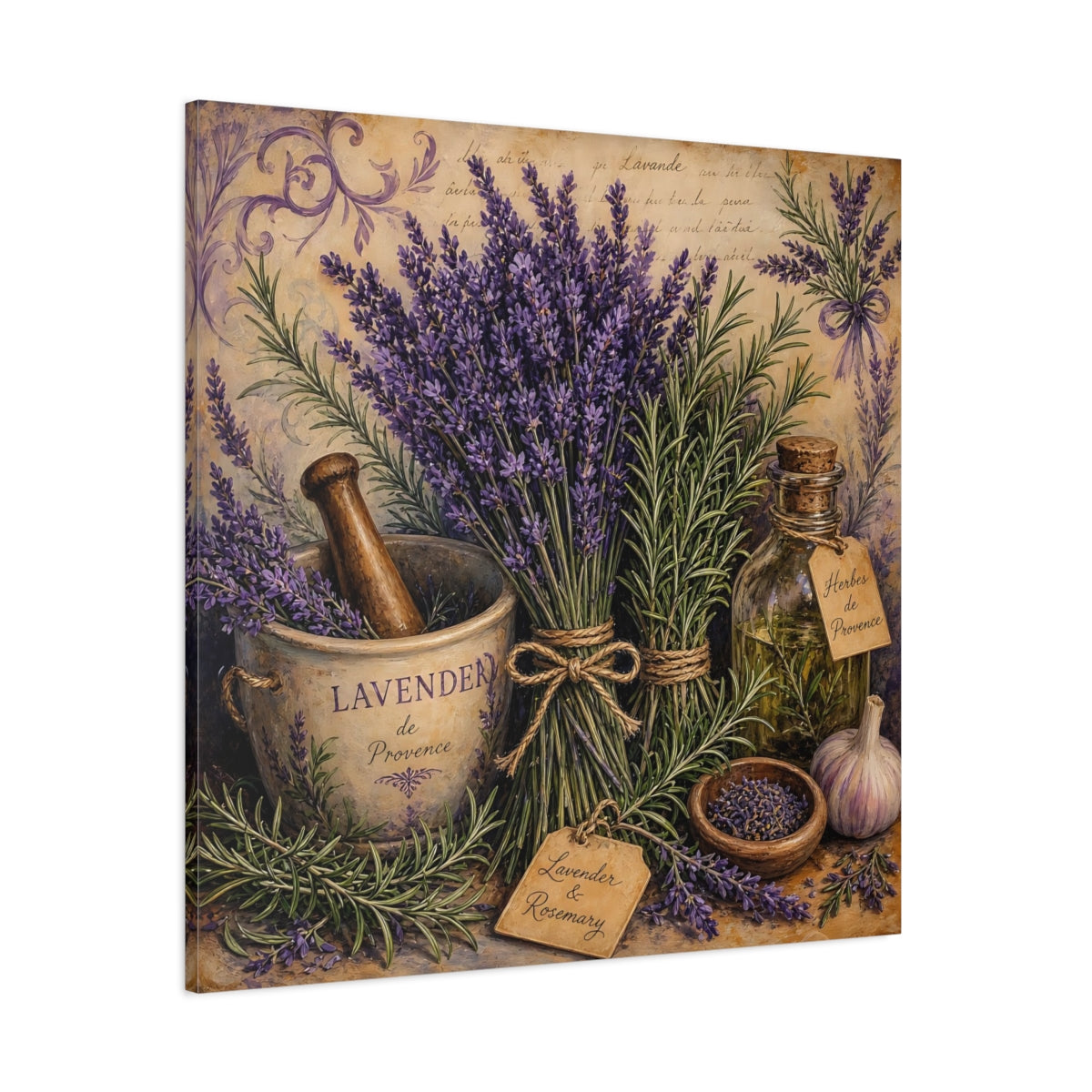 Side Mockup 1. Nature Lavender Lavender Purple shown as stretched canvas wall art