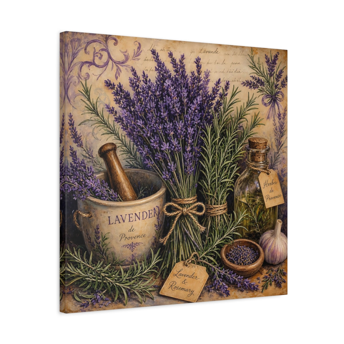 Side Mockup 4. Nature Lavender Lavender Purple shown as stretched canvas wall art