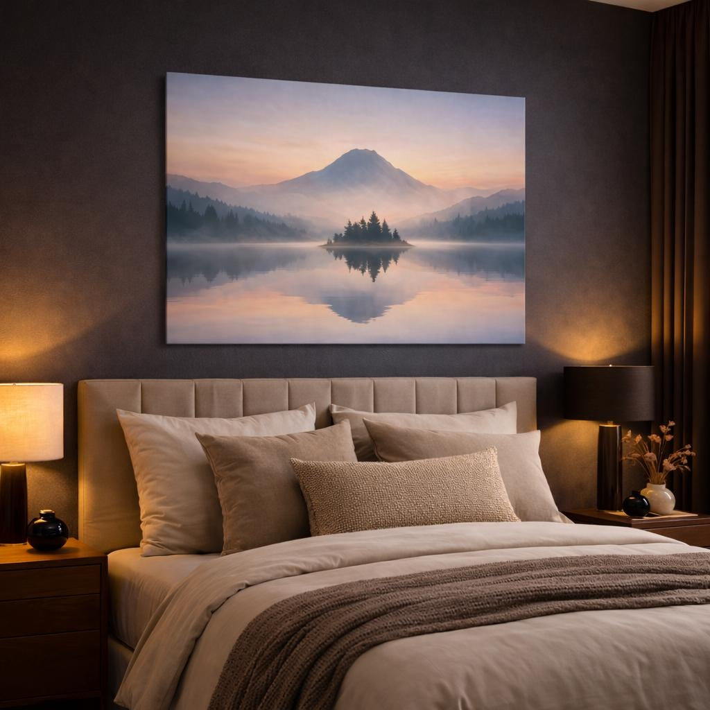 Nature Layered Abstract shown as canvas wall art in a luxury bedroom