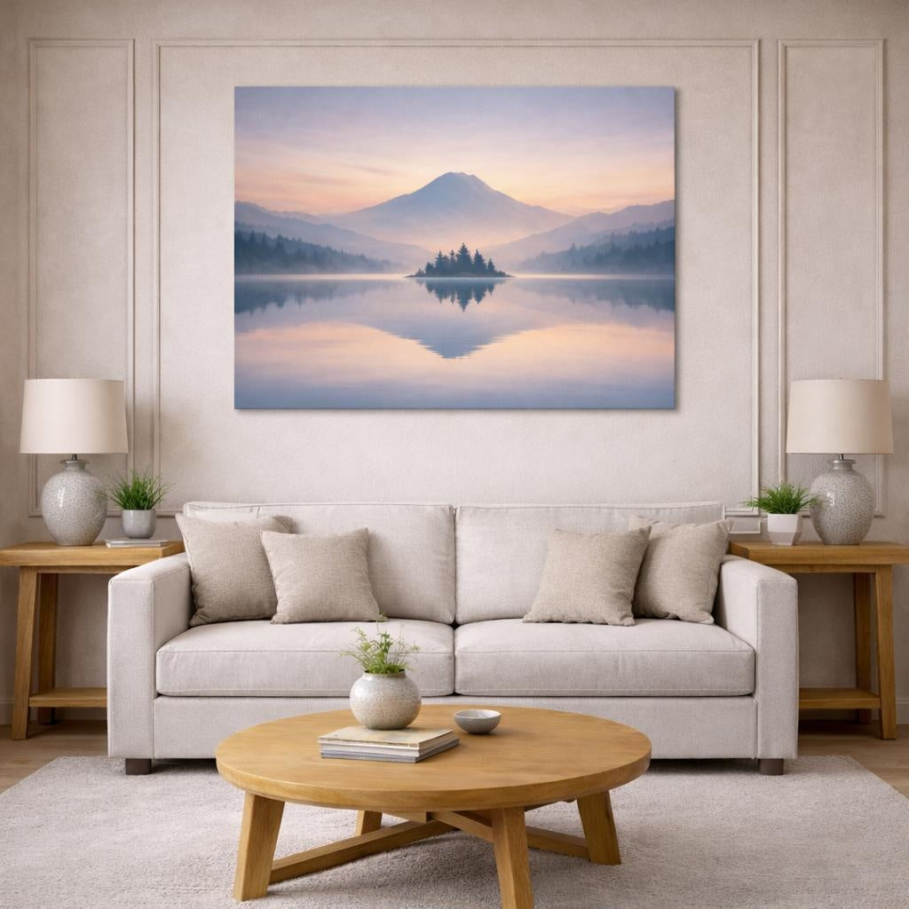 Nature Layered Abstract shown as canvas wall art in a modern living room