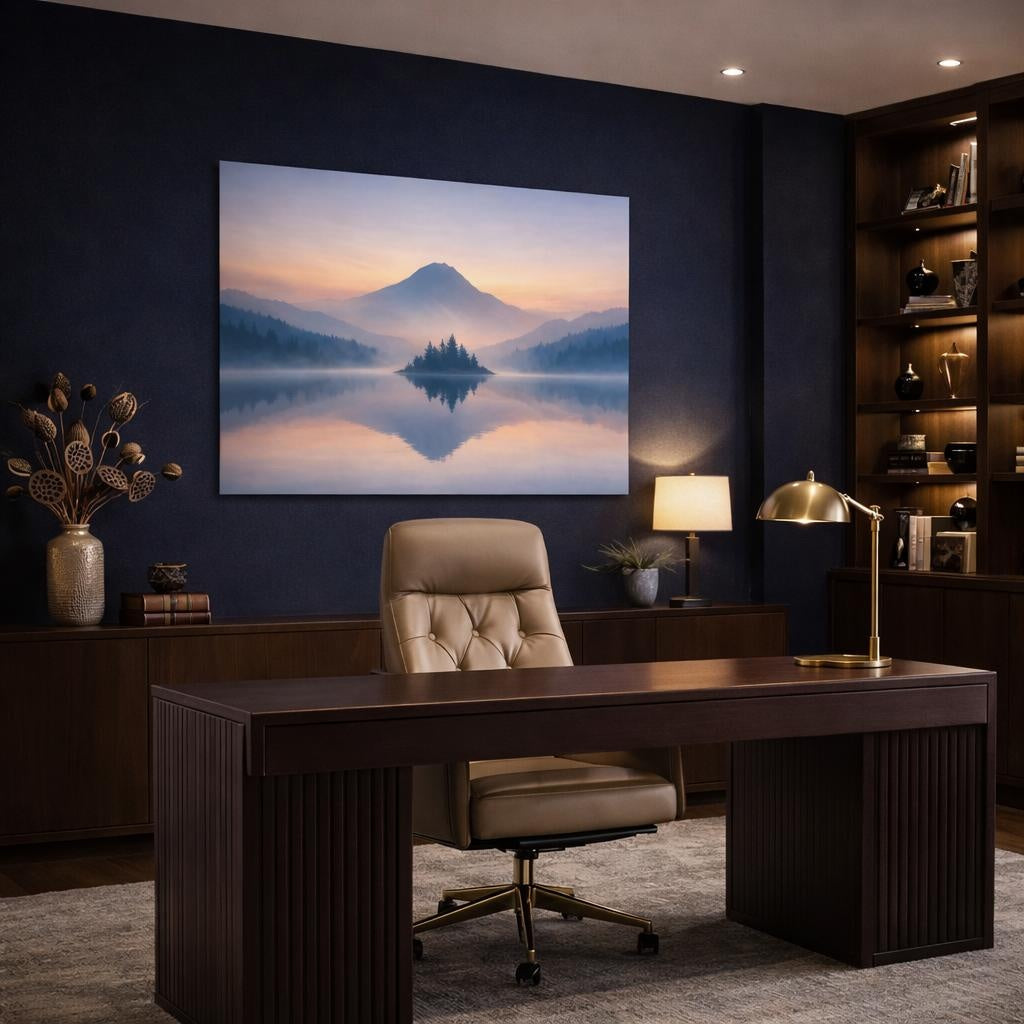 Nature Layered Abstract shown as canvas wall art in a luxury executive office