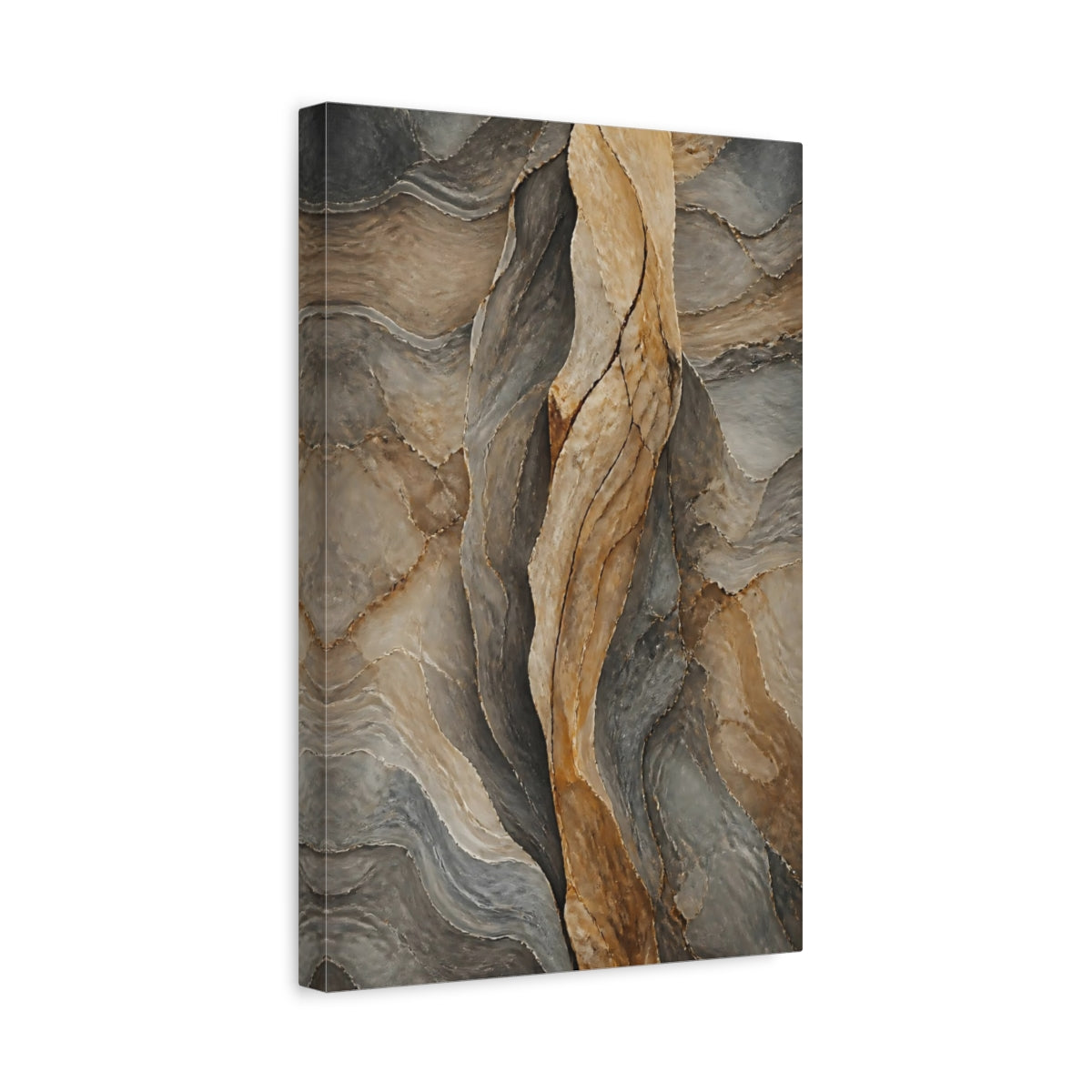 Side Mockup 4. Nature Layered Rock Brown And Grey shown as stretched canvas wall art