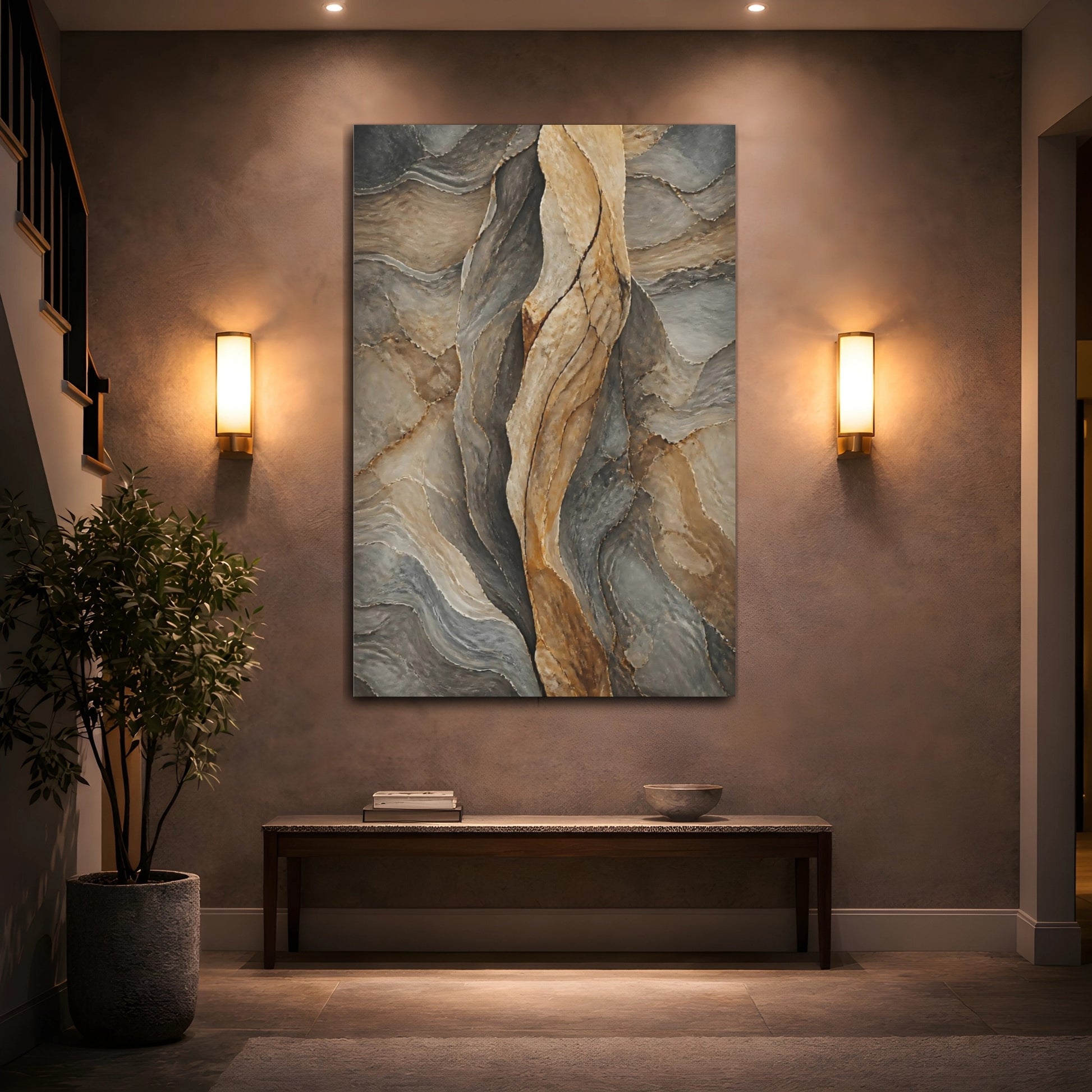 Mockup 2. Nature Layered Rock Brown And Grey shown as stretched canvas wall art