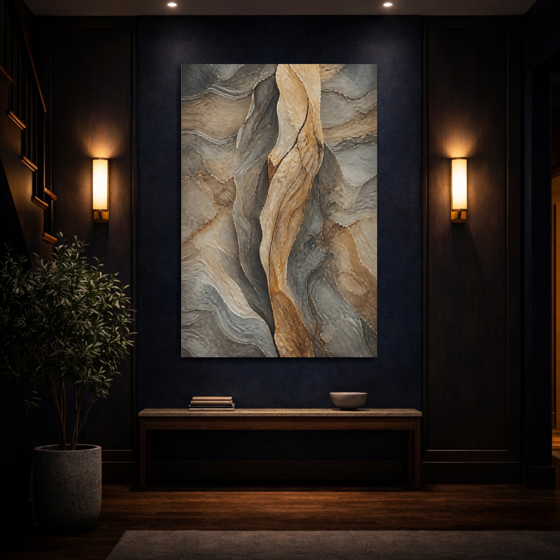Mockup 4. Nature Layered Rock Brown And Grey shown as stretched canvas wall art