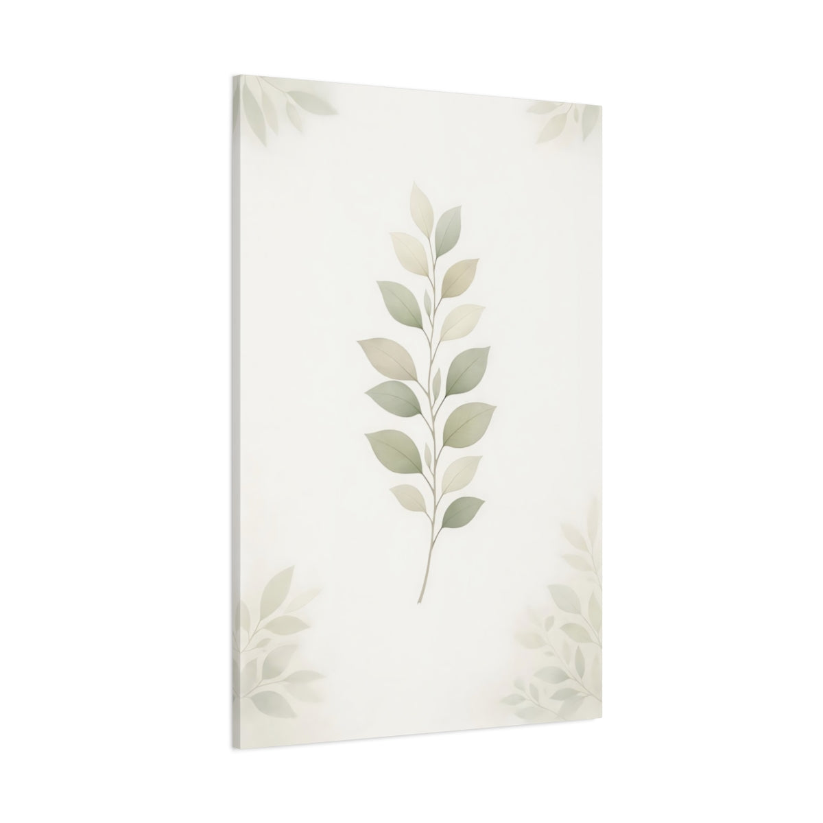 Main Mockup. Nature Leaf Branch Pastel Green Leaves shown as stretched canvas wall art