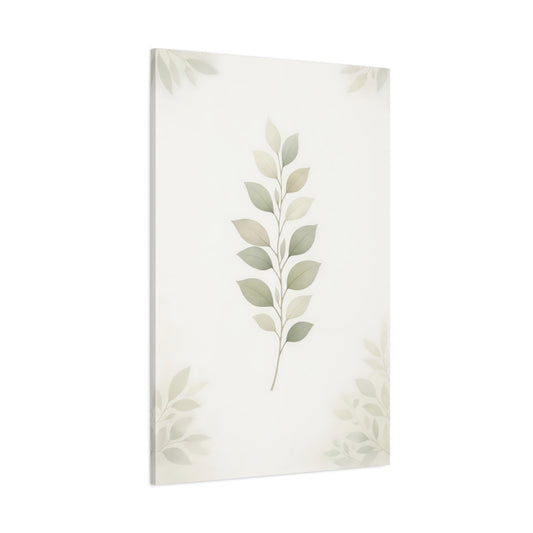 Main Mockup. Nature Leaf Branch Pastel Green Leaves shown as stretched canvas wall art