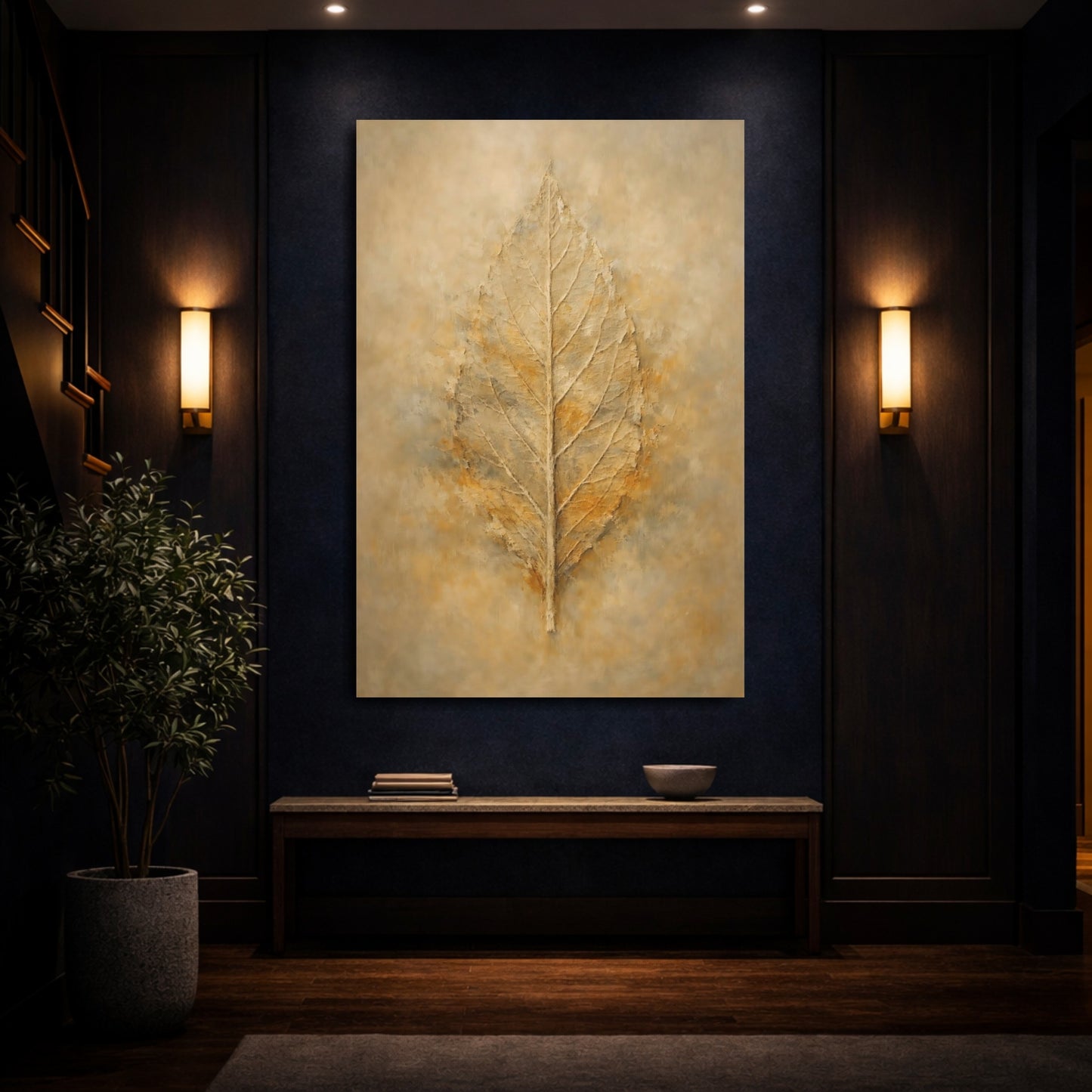 Mockup 3. Nature Leaf Brown Gold Leaf shown as stretched canvas wall art