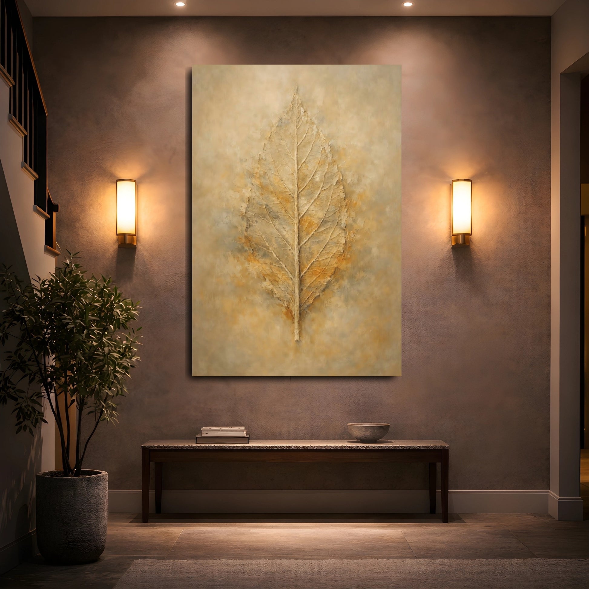 Mockup 4. Nature Leaf Brown Gold Leaf shown as stretched canvas wall art